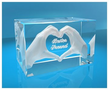 VIP-LASER Dekofigur 3D Glasquader I Herz aus Händen mit Gravur I Text: Bester Freund, Hochwertige Geschenkbox, Made in Germany, Familienbetrieb