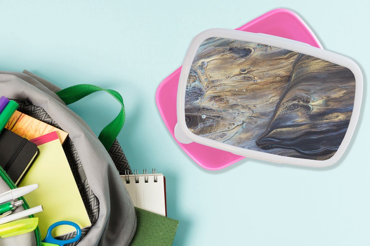 (2-tlg), Mädchen, Aquarell Marmor für Marmoroptik, Textur Kunststoff, - Kunststoff Brotbox Lunchbox rosa MuchoWow Kinder, - - Gold Erwachsene, - Brotdose Snackbox,