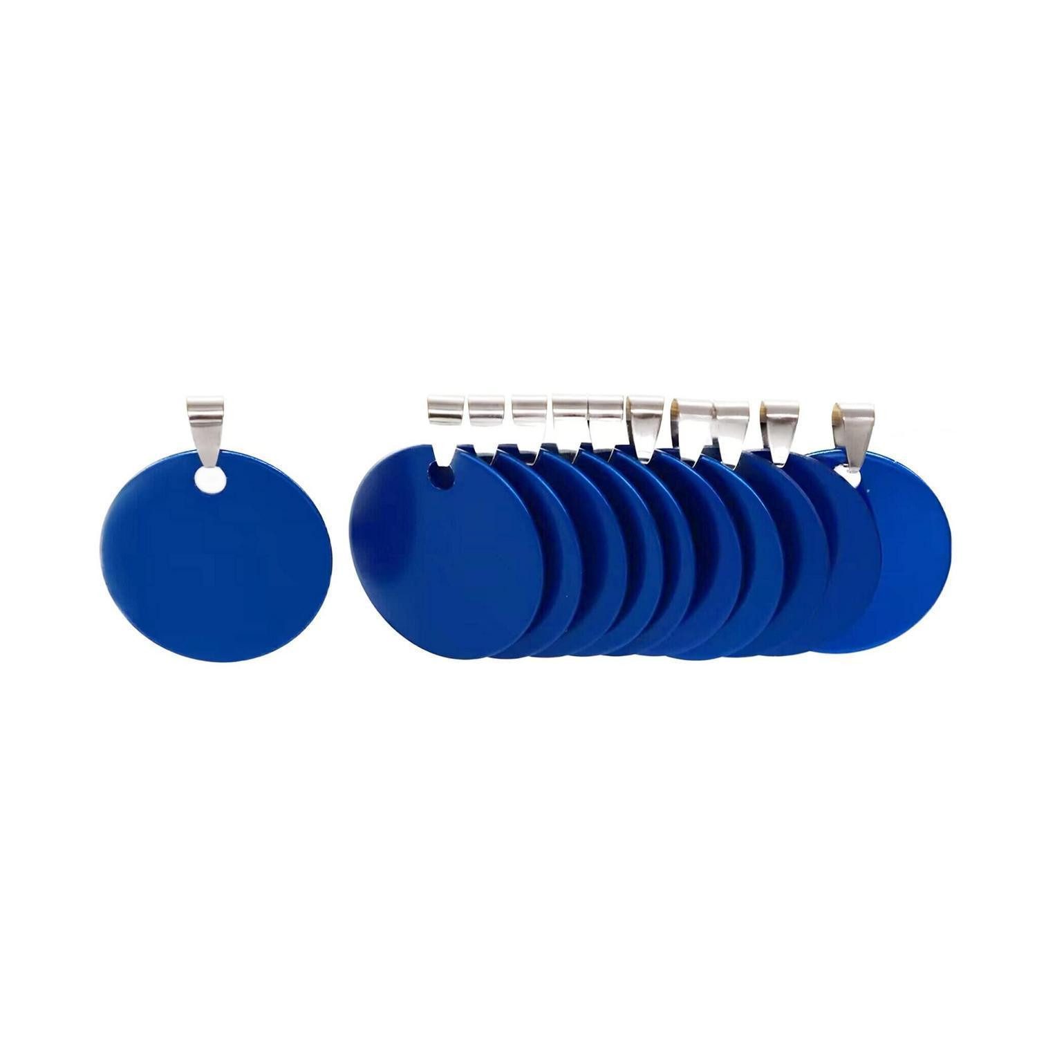 LuxusKollektion Dog Tag Anhänger Hundeanhänger rund Aluminium blau 3cm 50 Stk