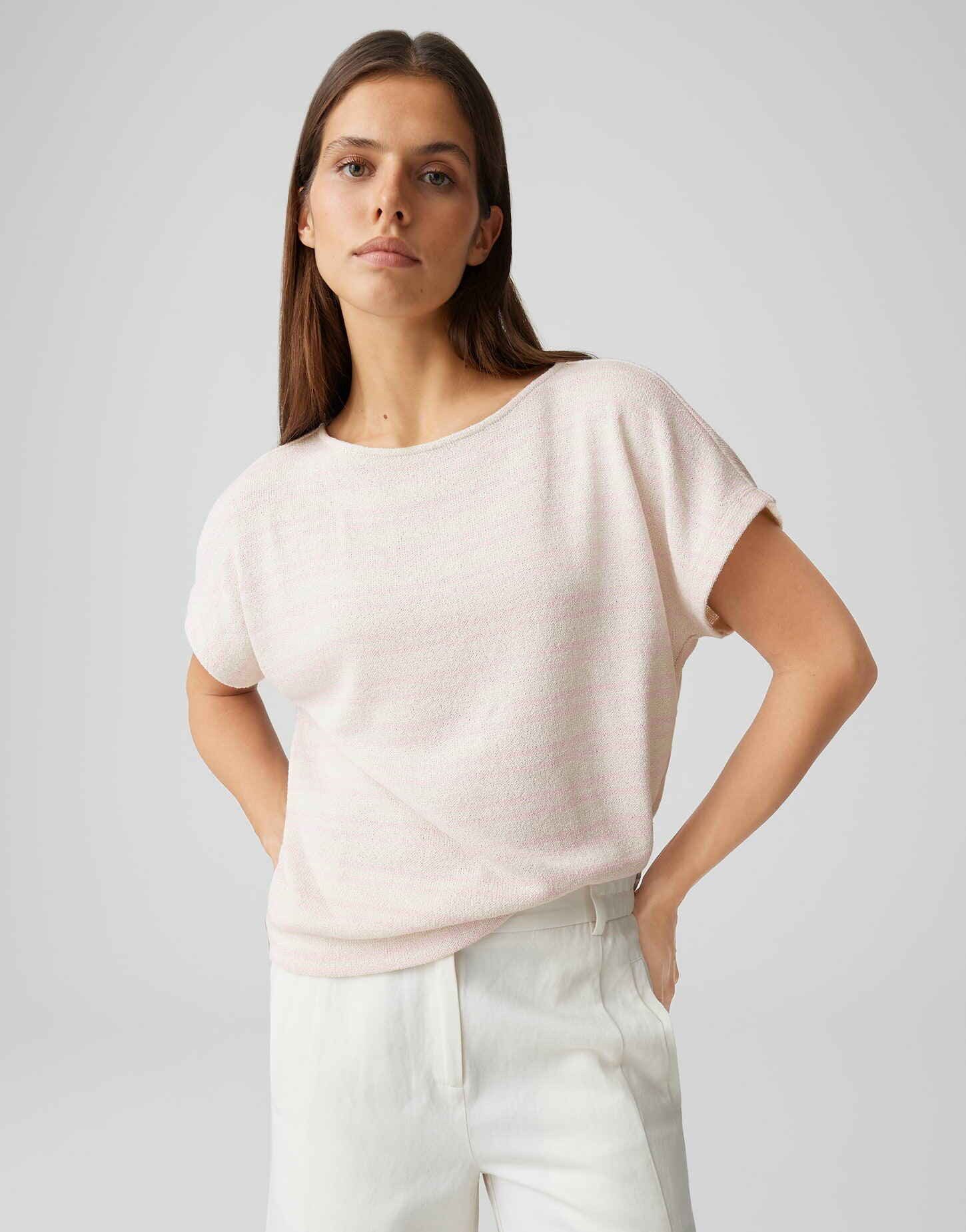 OPUS Kurzarmshirt Sostal aus Jersey mit Strick Optik gestreift, weich fließender Fall, natürlicher Griff, Casual