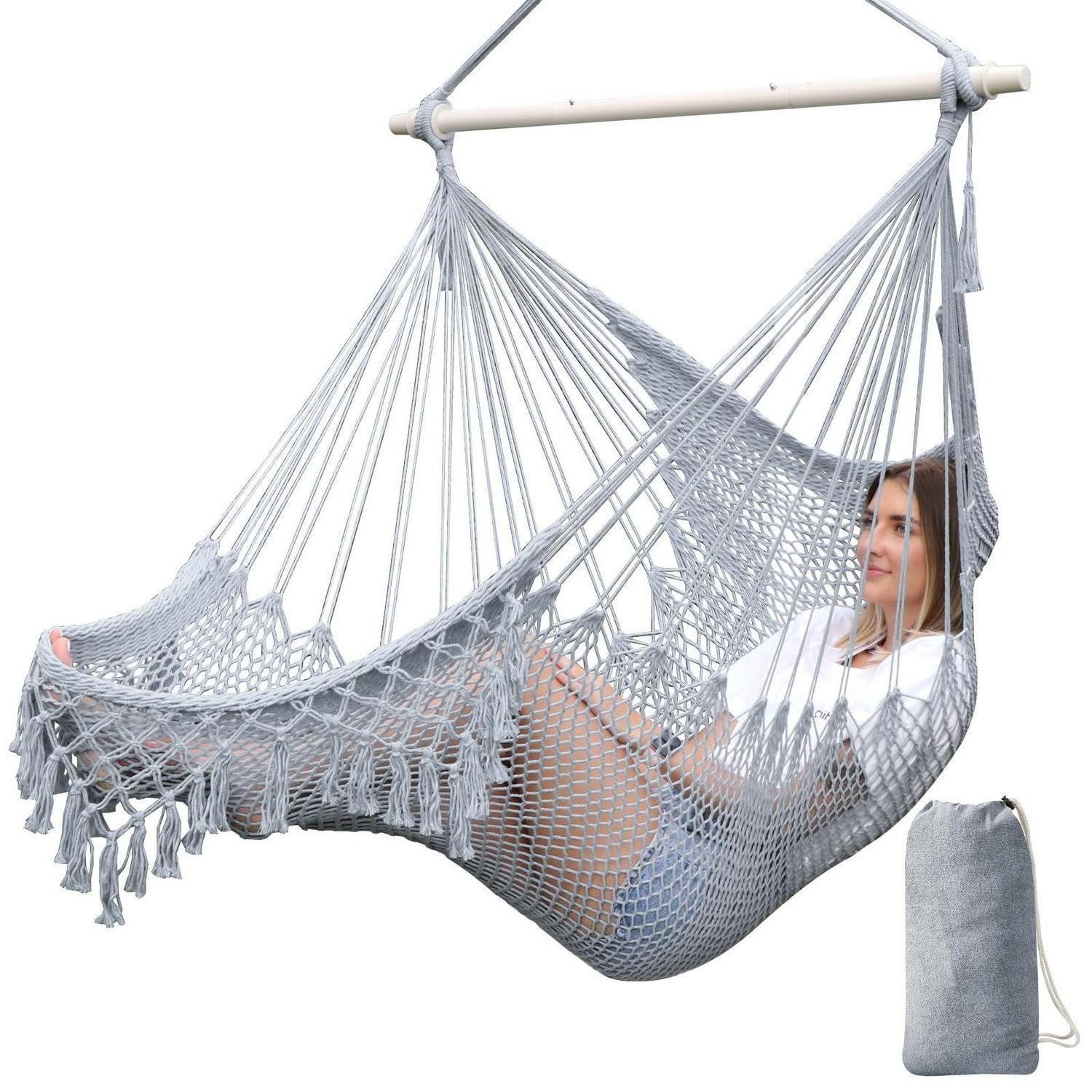 LuxusKollektion Hängesessel Hängesessel handgewebt Baumwollseil mit Metallspreizstange, faltbar (1-St)