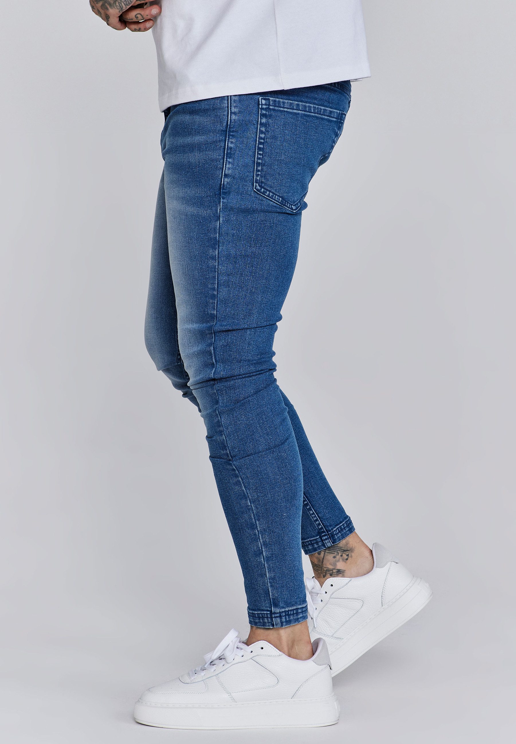 Siksilk Skinny-fit-Jeans SikSilk Herren Gewaschene Blaue Skinny Jeans