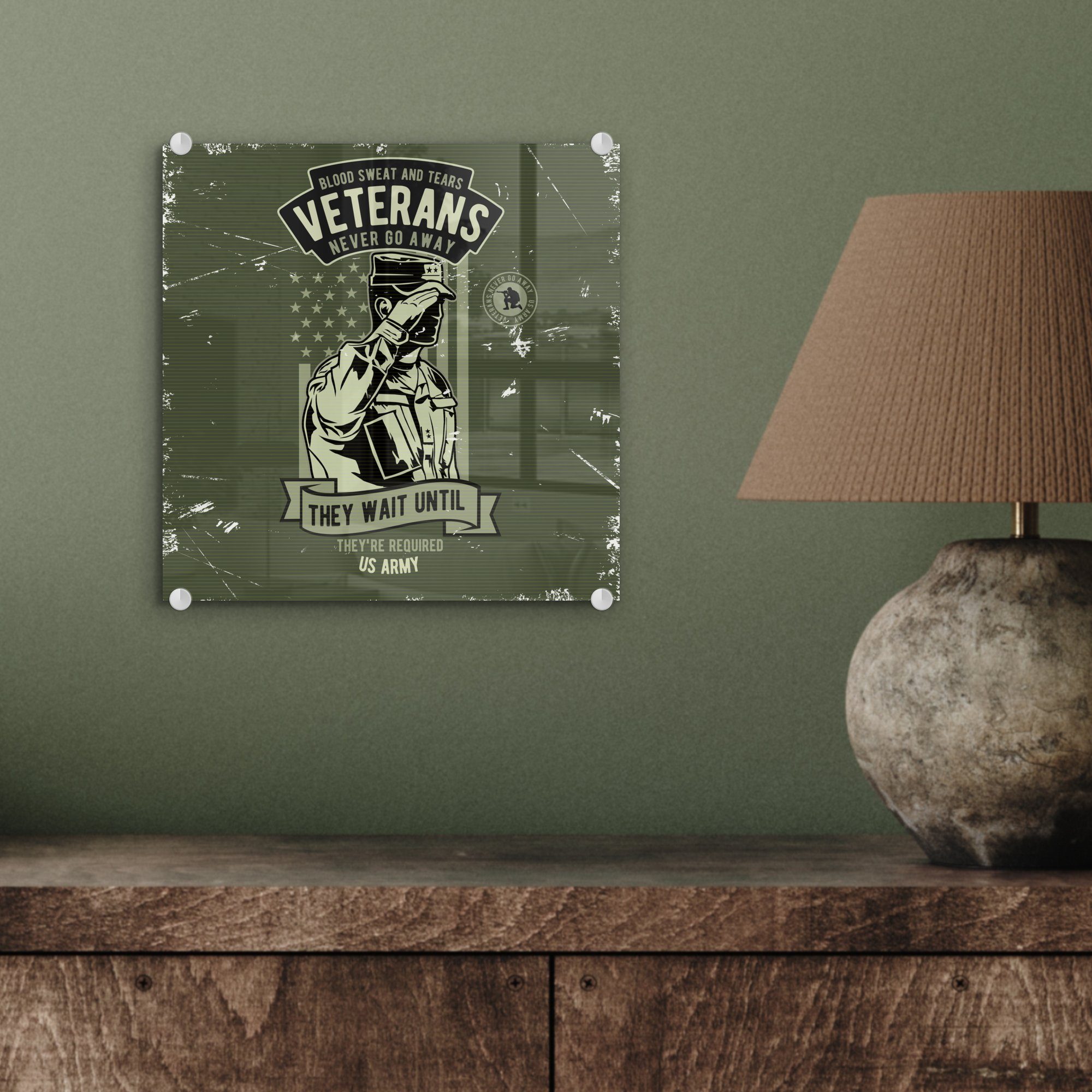 MuchoWow Acrylglasbild Vintage Fahne, Bilder - Armee Glasbilder - Wandbild auf Foto St), Glas Wanddekoration - (1 - Glas auf 