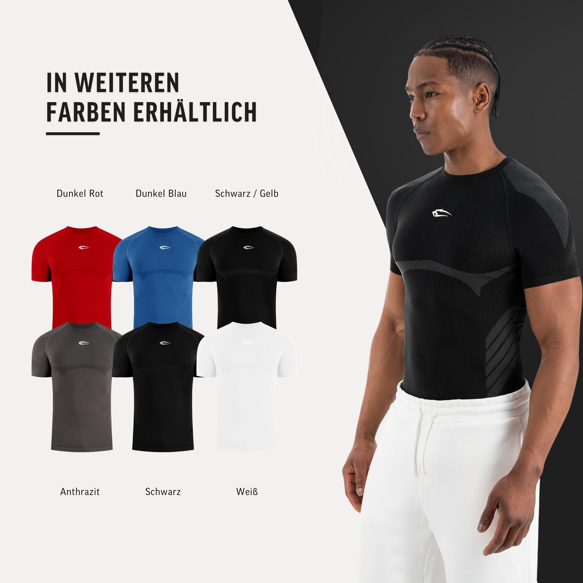 T-Shirt Carnos, Compression Shirt Herren, Gymshirt, Seamless, Training
