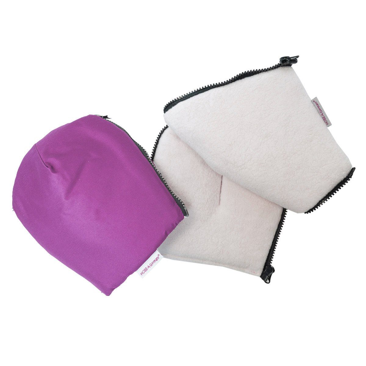 Kinderwagen-Handschuhe, (2-St), Kinderwagen-Handwärmer den Reisverschluß Kinderwagen, violett HOBEA-Germany mit Handmuff Handmuff, Kinderwagenmuff, für Handschuhe