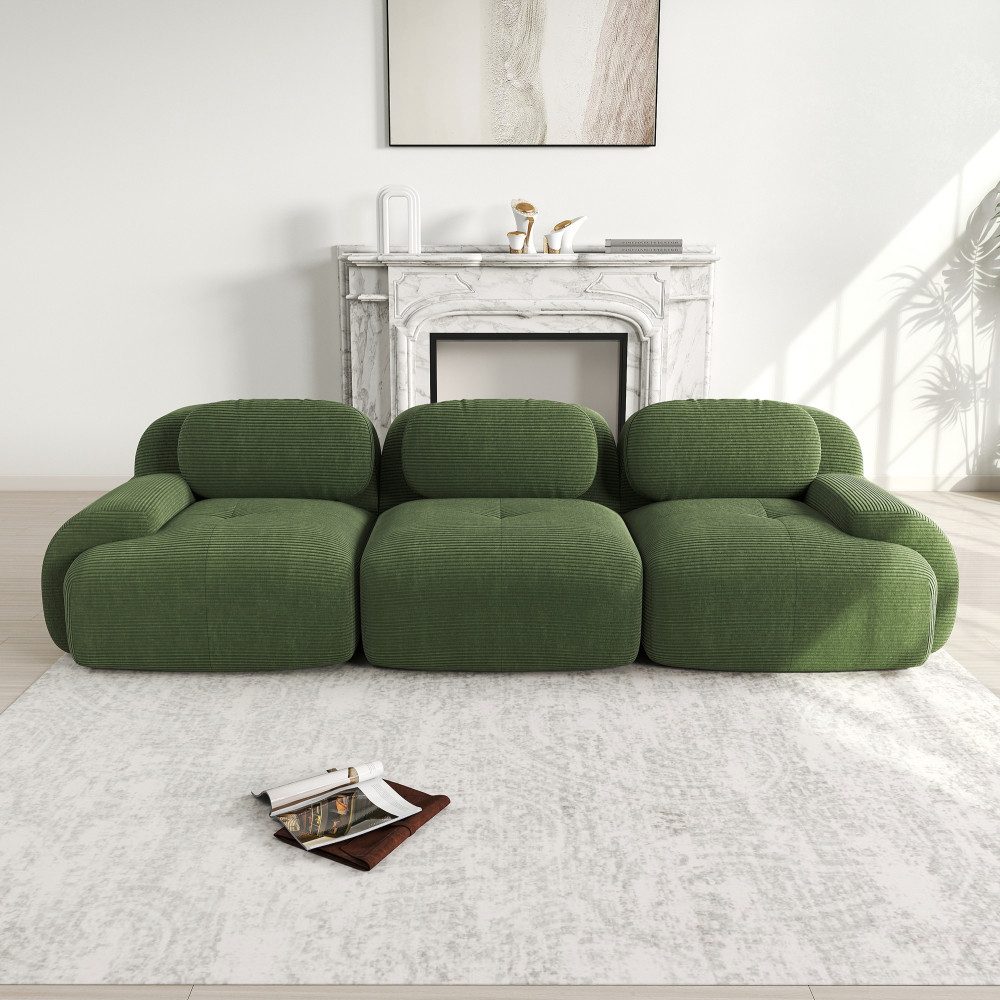 BBWL 3-Sitzer Sofa aus Premium-Cordstoff, modular kombinierbar, rutschfest, montagefrei, ergonomische Armlehnen
