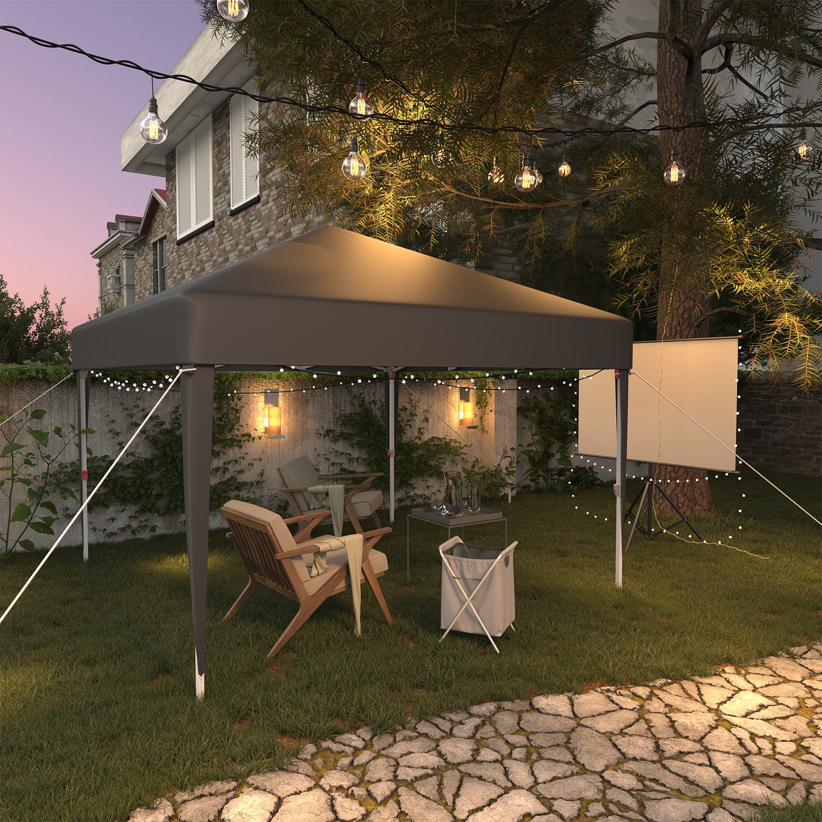HOMALL Faltpavillon Faltbares Gartenpavillon Gartenzelt 3*3m UV-Schutz Partyzelt, mit 4 Seitenteilen, (3*3 erhältlich in verschiedenen Ausführungen, mit und ohne Seitenwände, wasserdichtes und sonnengeschütztes Partyzelt), Pop-Up Pavillon mit Erdheringen Seilen, Sandsäcken und Transporttasche