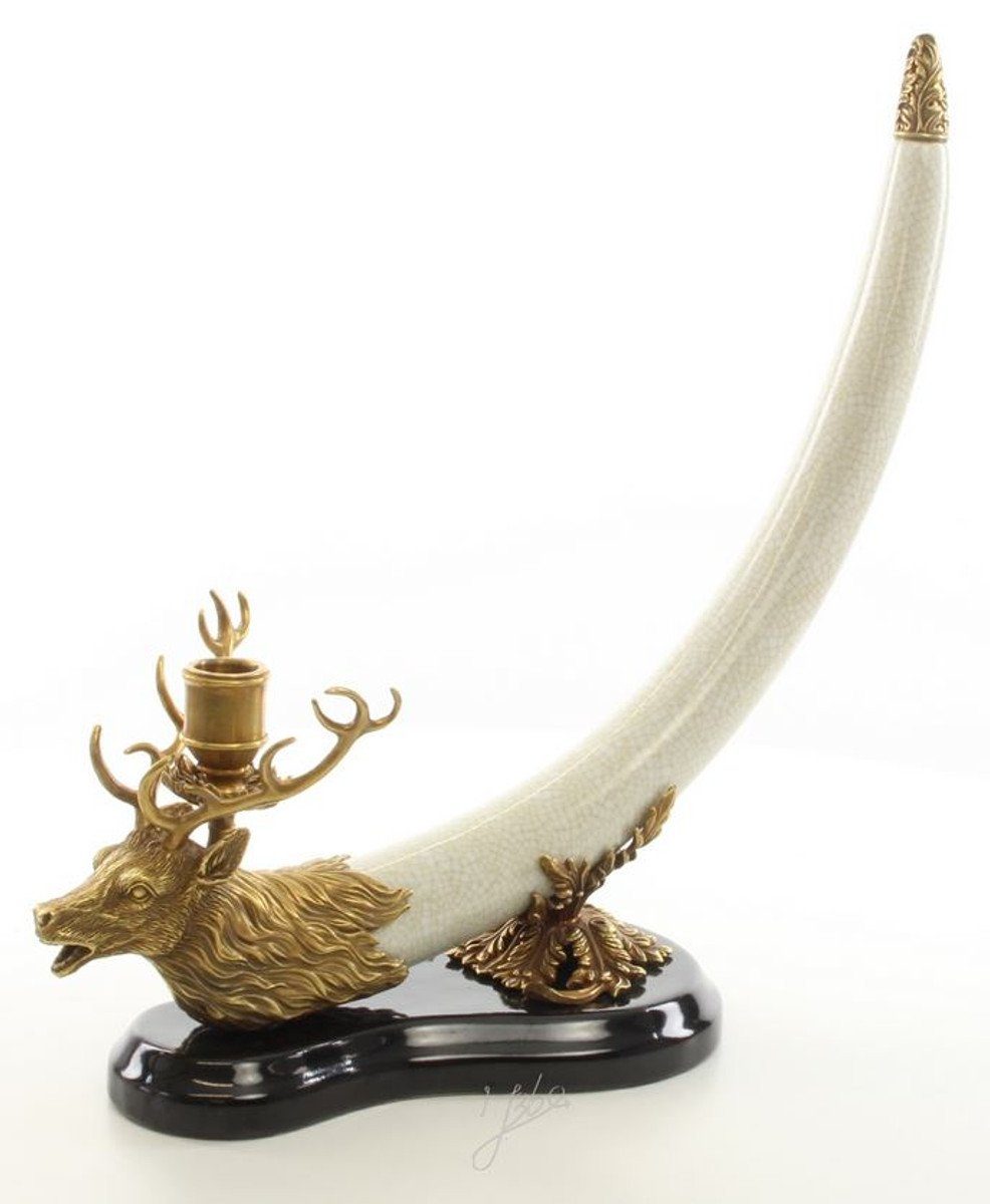 Casa Padrino Kerzenhalter Kerzenhalter Hirsch Geweih Trophäe Weiß / Gold / Schwarz 41 x 15,6 x H. 39,8 cm - Luxus Deko Kerzenständer