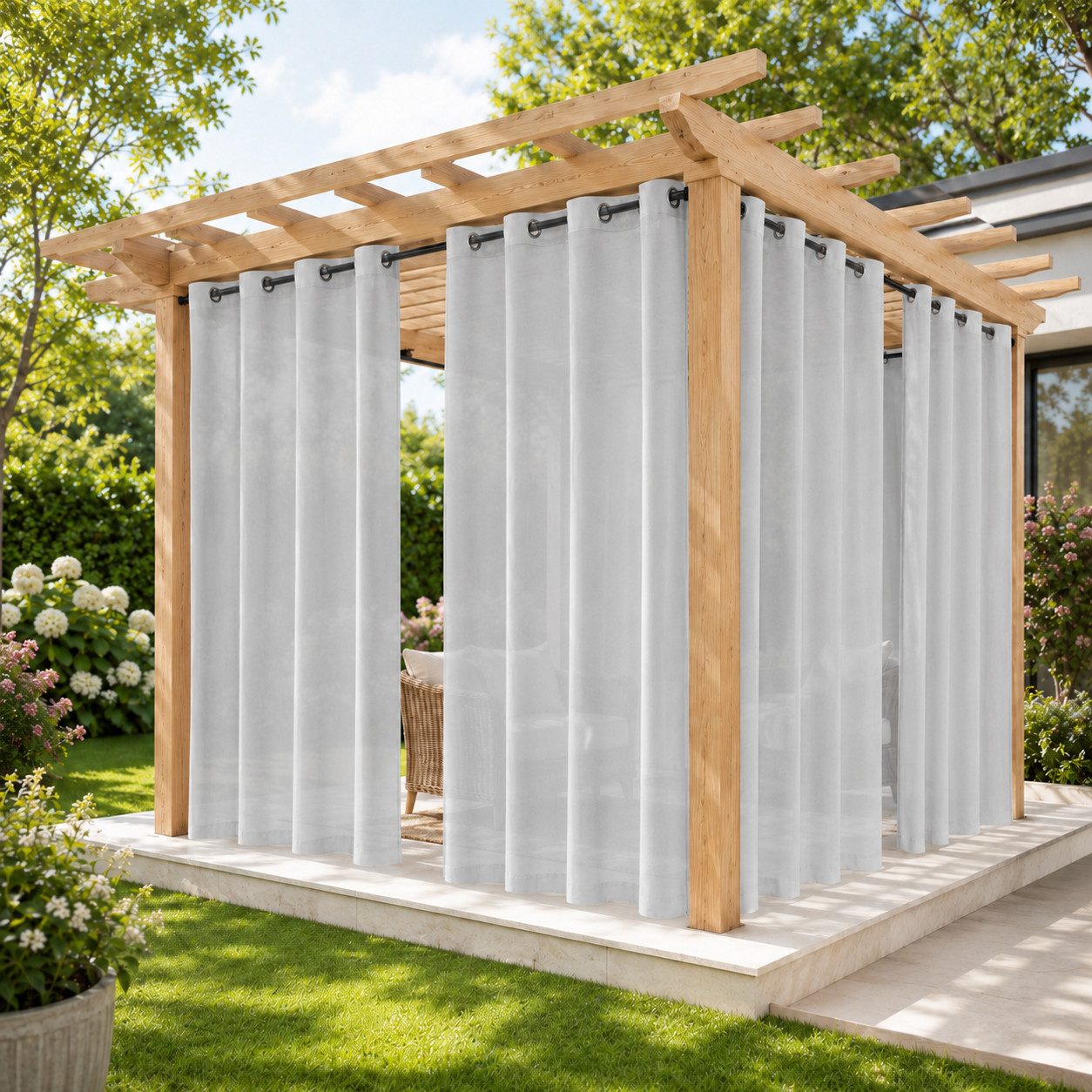 Sunicol Outdoorvorhang Transparent spritzwassergeschützt Außenvorhang mit Ösen Gardinen (1 St), Voile Sichtschutz für Pavillon Terrasse Pergola Balkon Garten