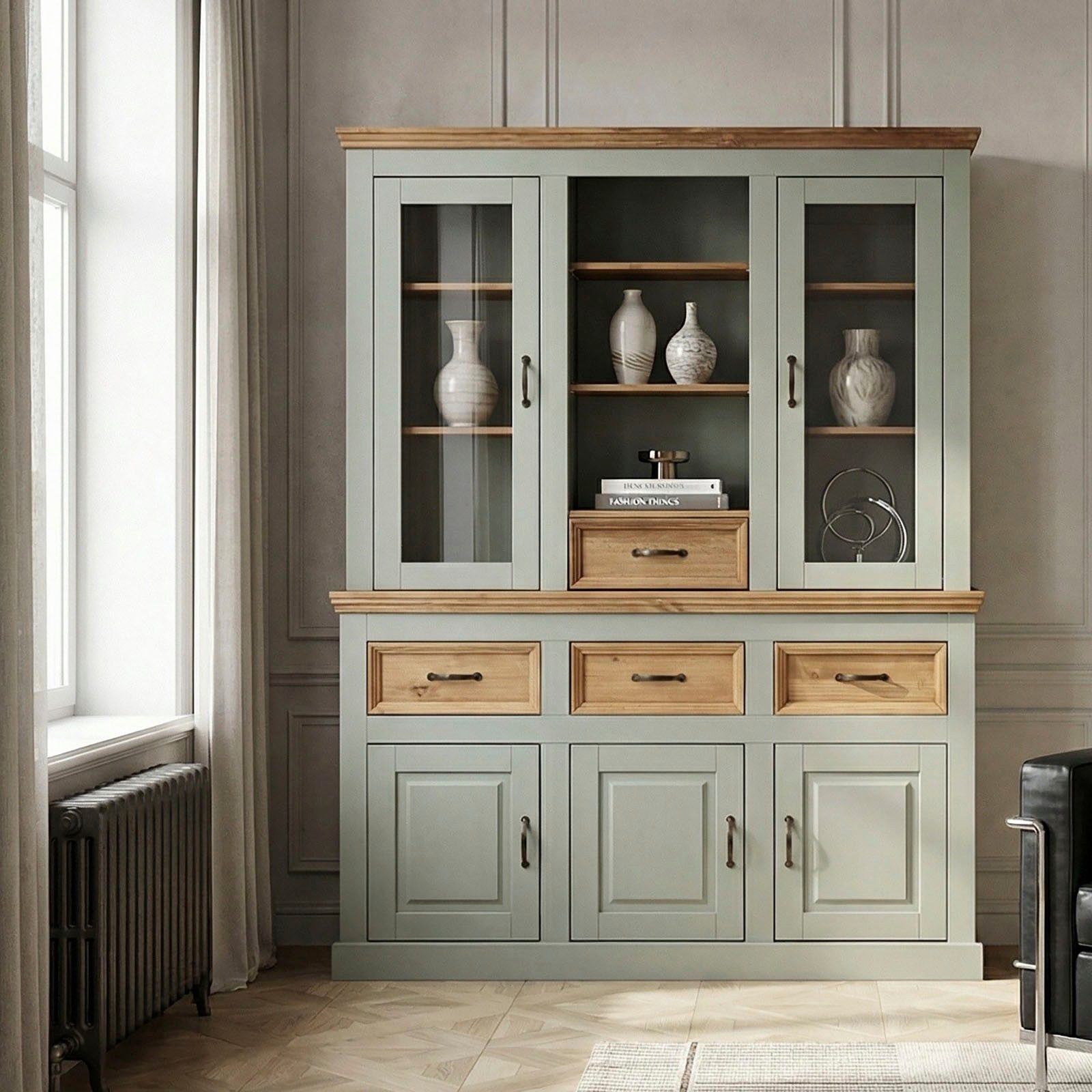 OTTO home Buffet Selma aus massivem Kiefernholz, mit Griffen aus antikisiertem Metall – Bild 2 von 5