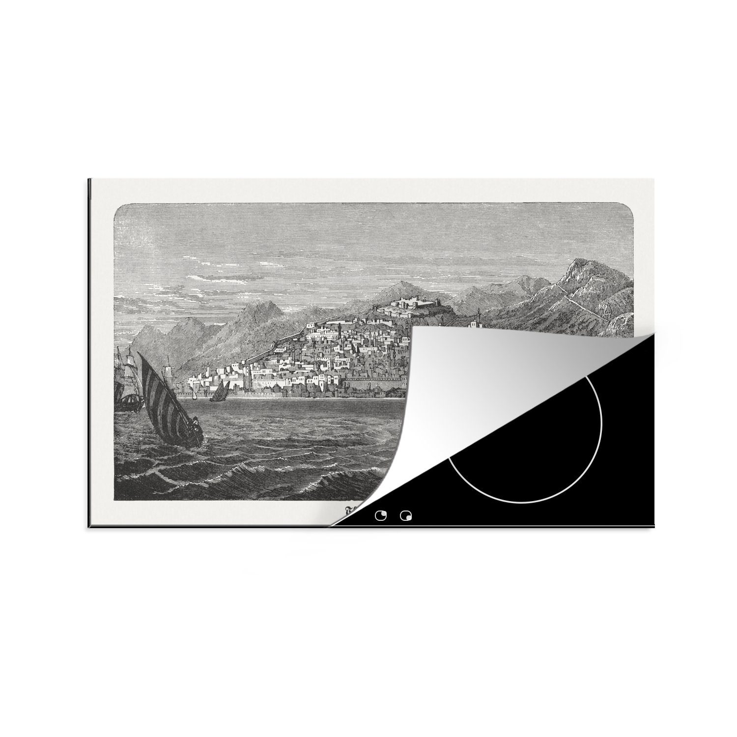 Griechenland, Illustration Thessaloniki in mit Ceranfeldabdeckung, küche (1 MuchoWow Ansicht Vinyl, cm, Herdblende-/Abdeckplatte von 83x51 für Arbeitsplatte tlg),