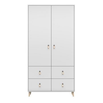 MOEBLO Drehtürenschrank FAGO 06 2D4S (Kleiderchrank Schrank Kinderschrank mit Schubladen, Griffe aus Leder, weiß) (B x H x T): 104x201,50x55 cm