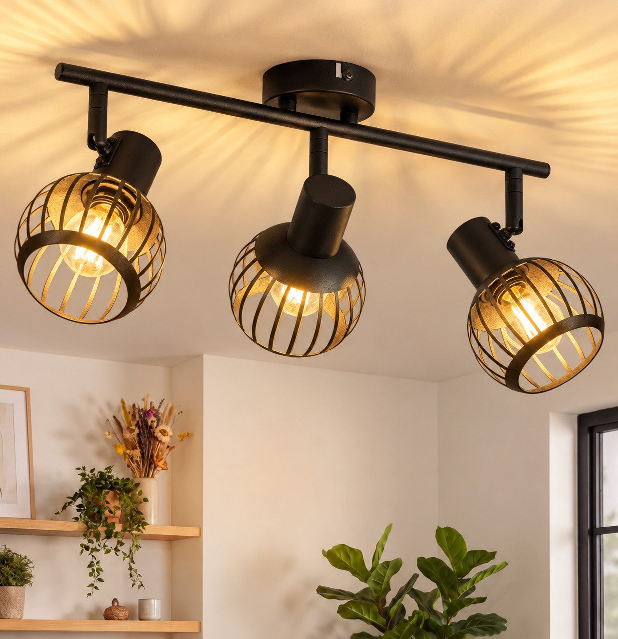 Nettlife Deckenstrahler 1/2/3flammig Schwarz Retro E14 Wandlampe Industrie Deckenspot, ohne Leuchtmittel, Käfiglampe aus Metall Wandspot für Schlafzimmer Flur