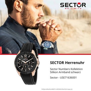 Sector Chronograph Sector Herren Armbanduhr Chrono, Herren Armbanduhr rund, extra groß (ca. 31,5x38,2mm), Silikonarmband s