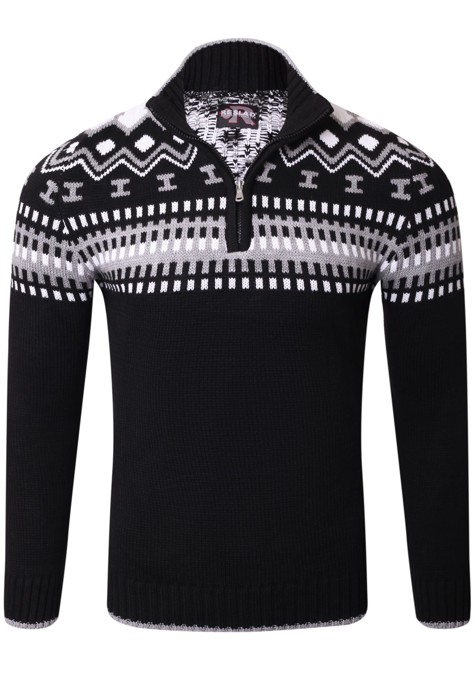 Strickpullover Reslad Herren Strickpullover Crewneck Zipper Norweger Pullover RS-3110