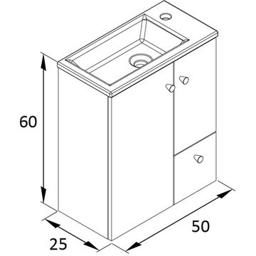 Lomadox Waschtisch BARLETTA-80, weiß matt, mit Waschbecken, B/H/T ca. 50/60/25 cm