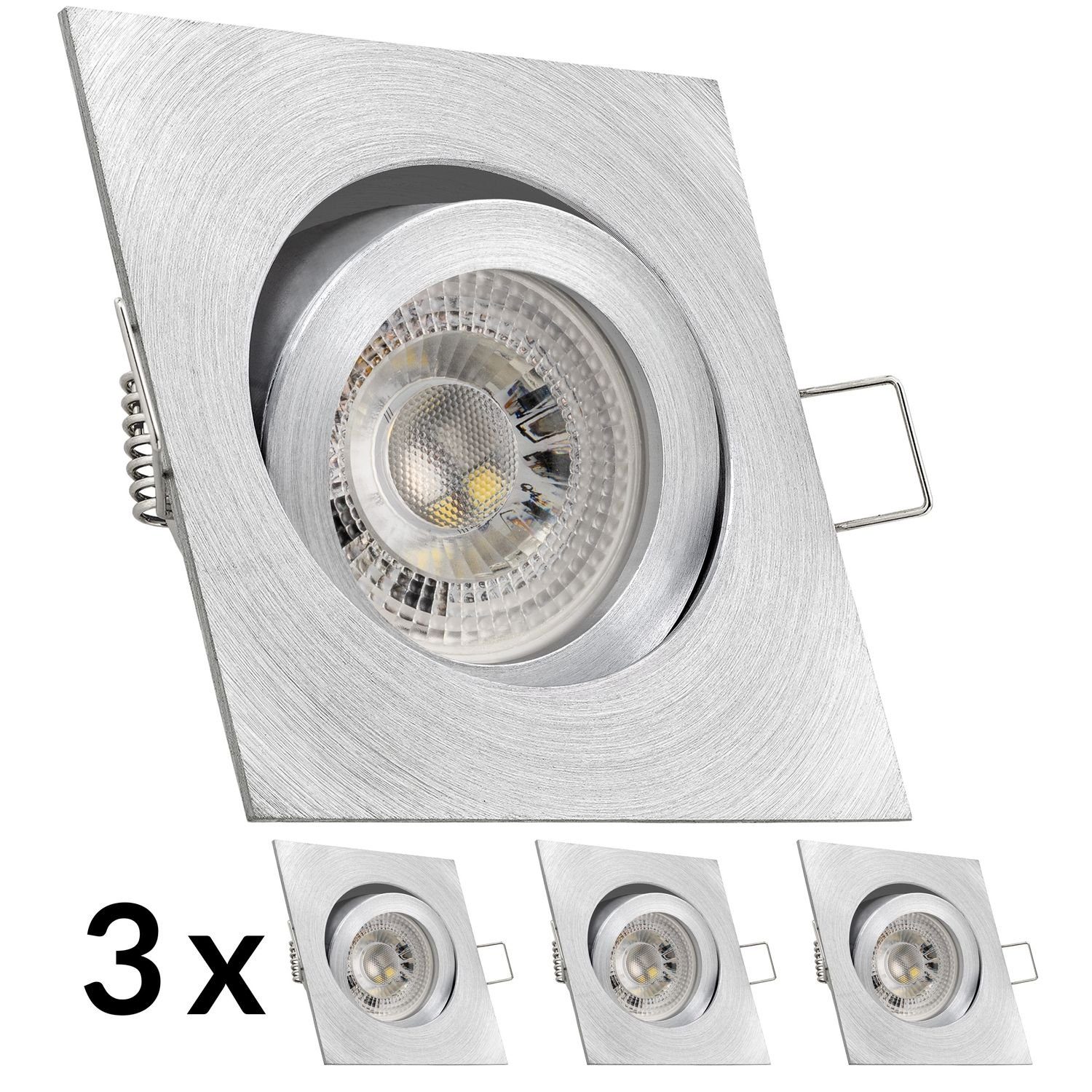 LED aluminium matt LED in RGB mit Einbaustrahler LEDANDO von GU10 Einbaustrahler 3W Set LED L 3er