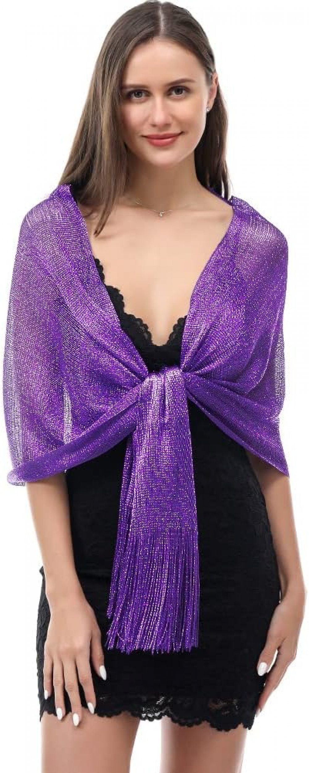 buckle Holiday for metal Tiefviolett suitable WaKuKa shawl parties evening sparkling Schal