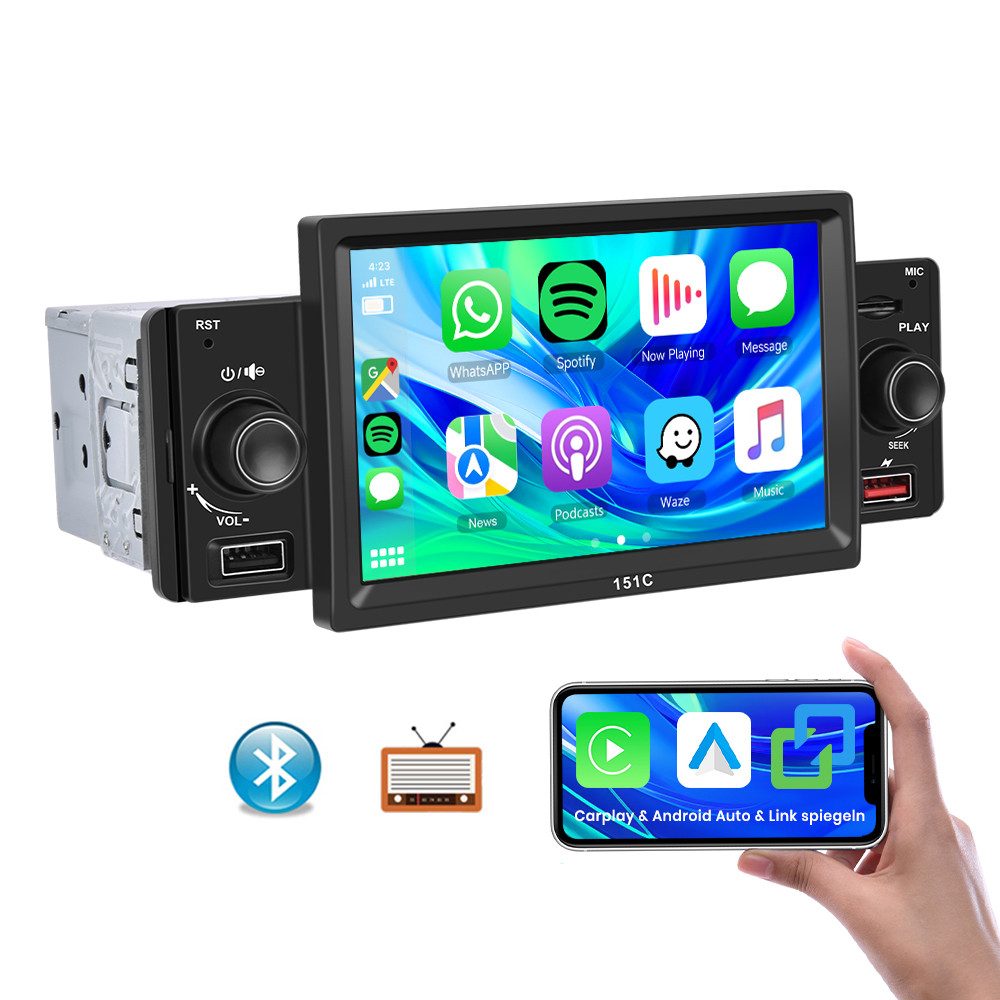 Hikity 5'' Touchscreen Auto Mp5 Player mit kabelgebundenem Carplay Autoradio (Kabelgebundenes Carplay & Android Auto, FM, Bluetooth, Steuerung über das Lenkrad, Mirro link)