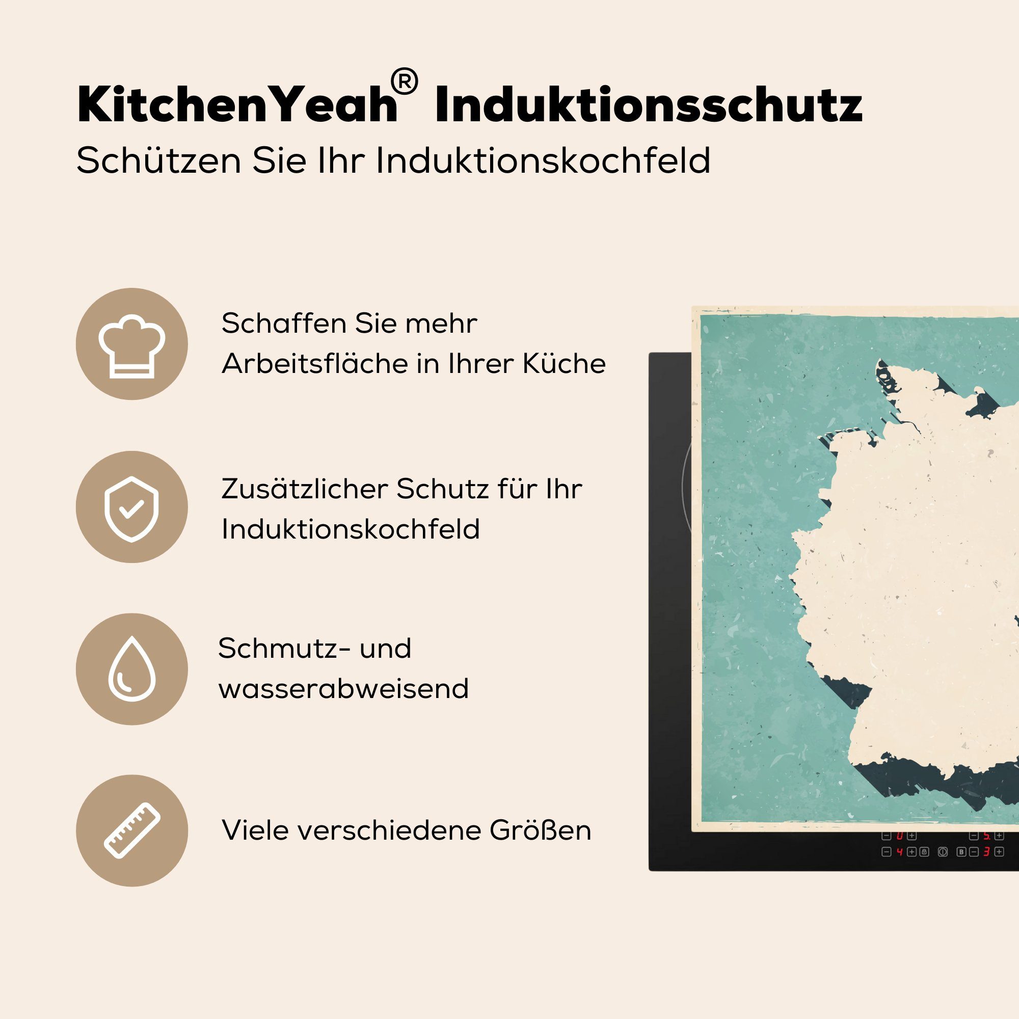 MuchoWow Herdblende-/Abdeckplatte cm, Vinyl, tlg), Ceranfeldabdeckung, für Vintage-Karte Arbeitsplatte 78x78 küche (1 von Deutschland