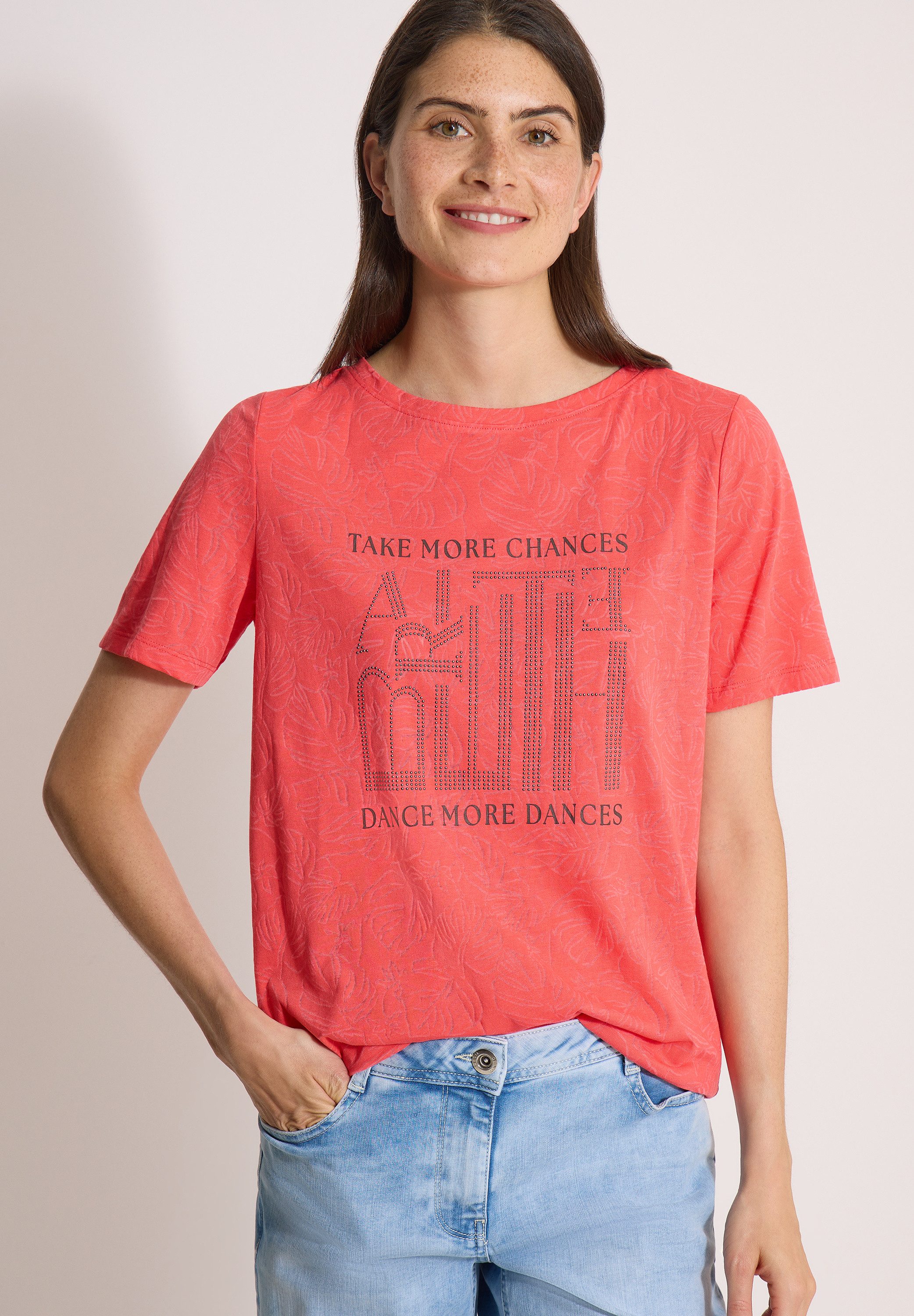 CECIL Print-Shirt Sommershirt, Elastikbund, Ausbrenner-Optik