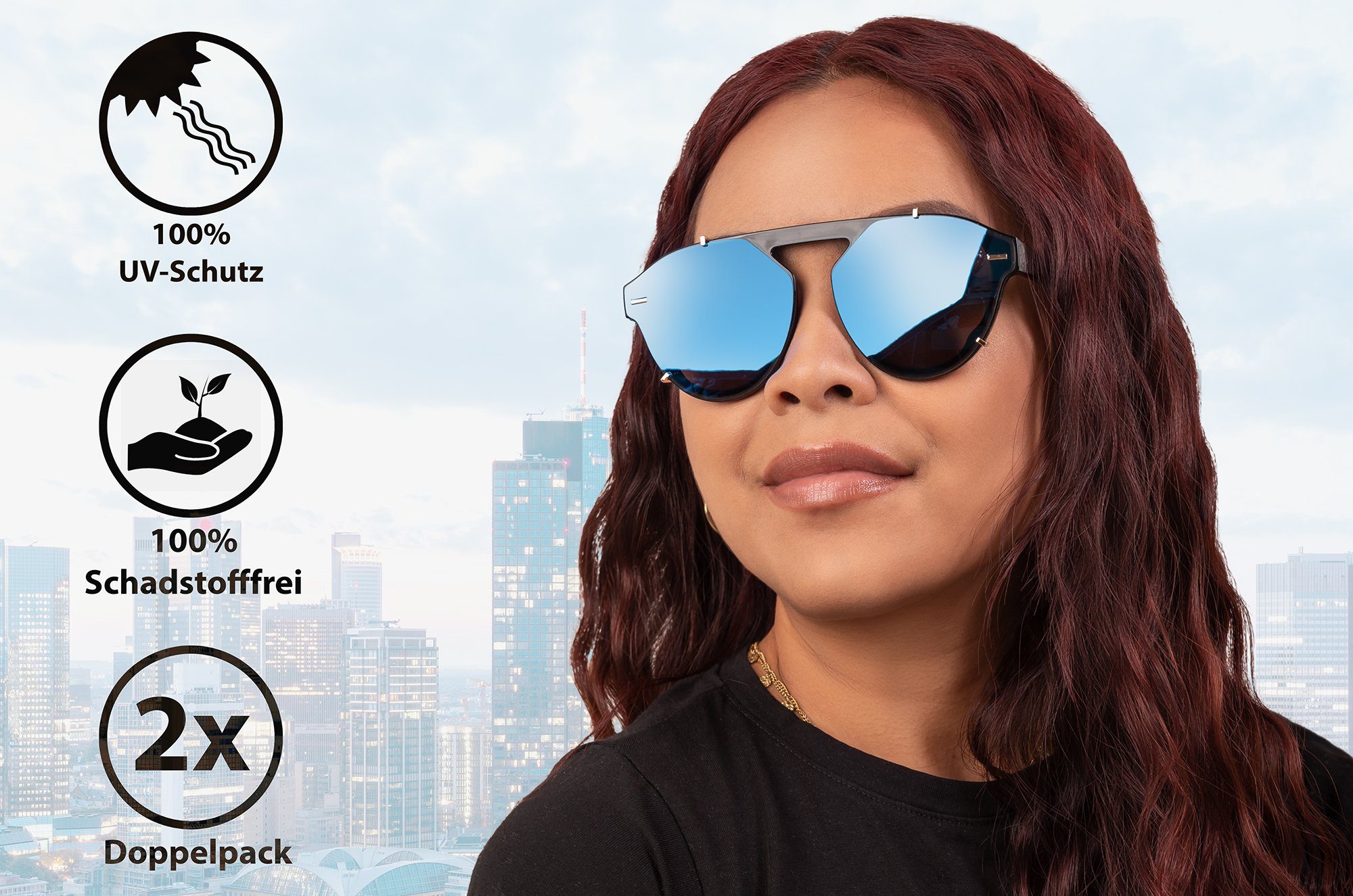 UrbanSky Retrosonnenbrille David (2er-Pack, Sonnenbrillen-Set mit Einstecketui) 2er-Pack - polarisiert