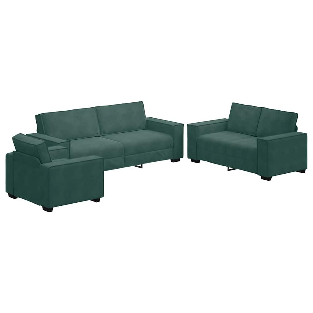 vidaXL Sofa 3-tlg. Sofagarnitur mit Kissen Dunkelgrün Samt, 1 Teile