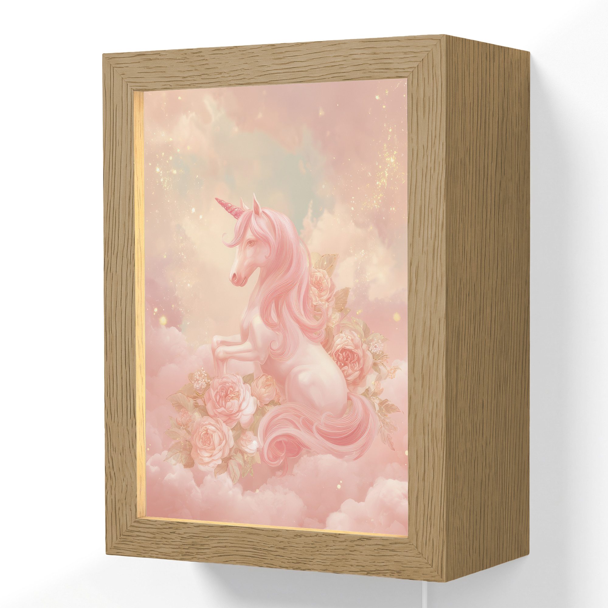 OnlyWow Wandleuchte Lightframe Einhorn - Wolken - Rosa - Mädchen, Dimmbar, Farbwechsel, LED, Warmweiß, Kaltweiß, Neutralweiß Einstellbar, Wandlampe Innen, Dimmbar, mit Kabel, LED, Beleuchtung, Kinderzimmer