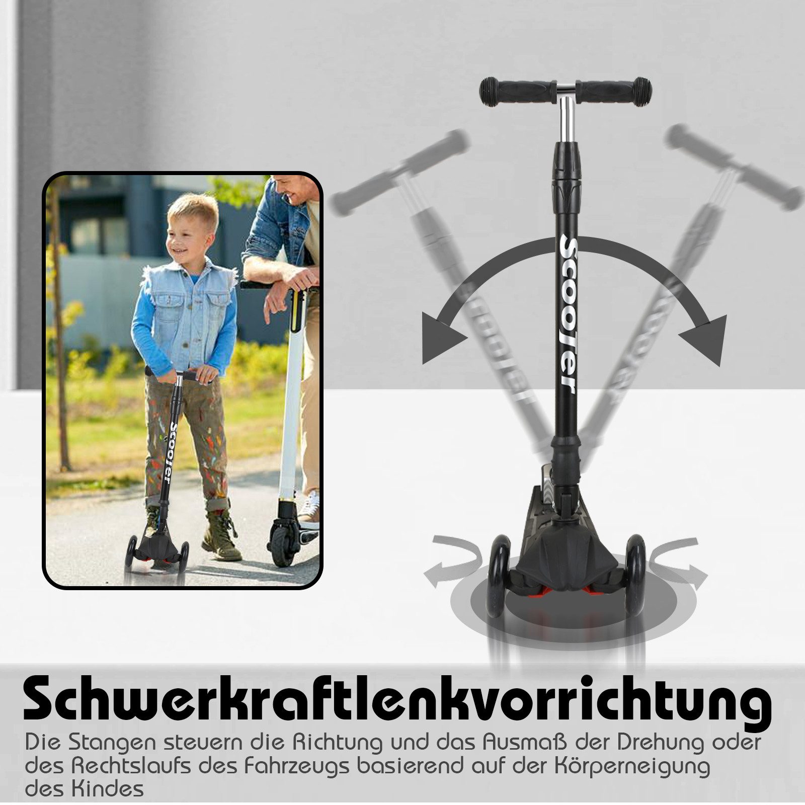 Clanmacy Scooter Kinderroller Tretroller mit 3 LED-Rädern Höhenverstellbar & Klappbar – Bild 5 von 5