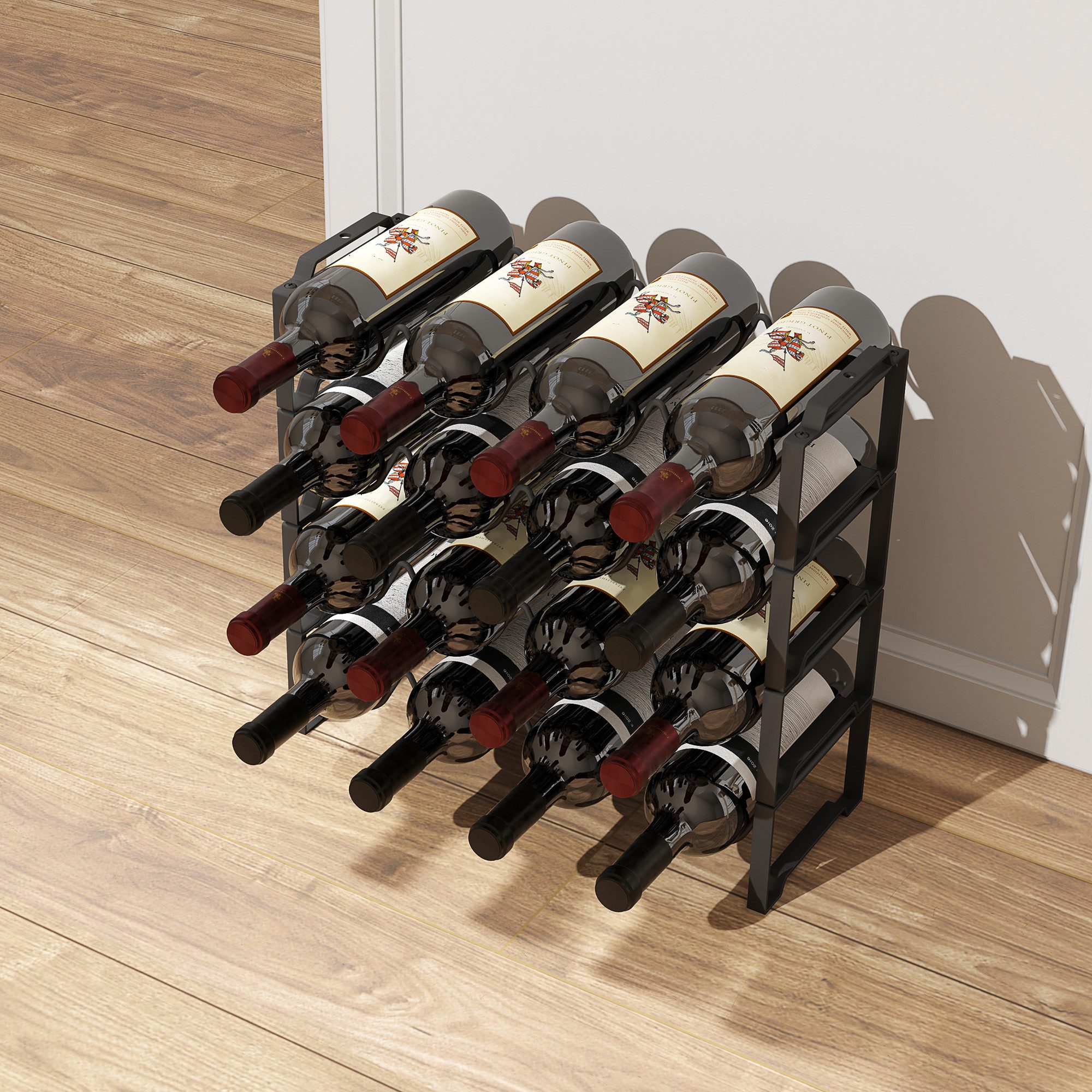 HOMCOM Weinregal Flaschenregal Flaschenhalter für Keller, Lagerraum, 42,5x16,5x41 cm, Aufbewahrungsregal aus Metall 1-tlg., für Küche, Esszimmer Schwarz