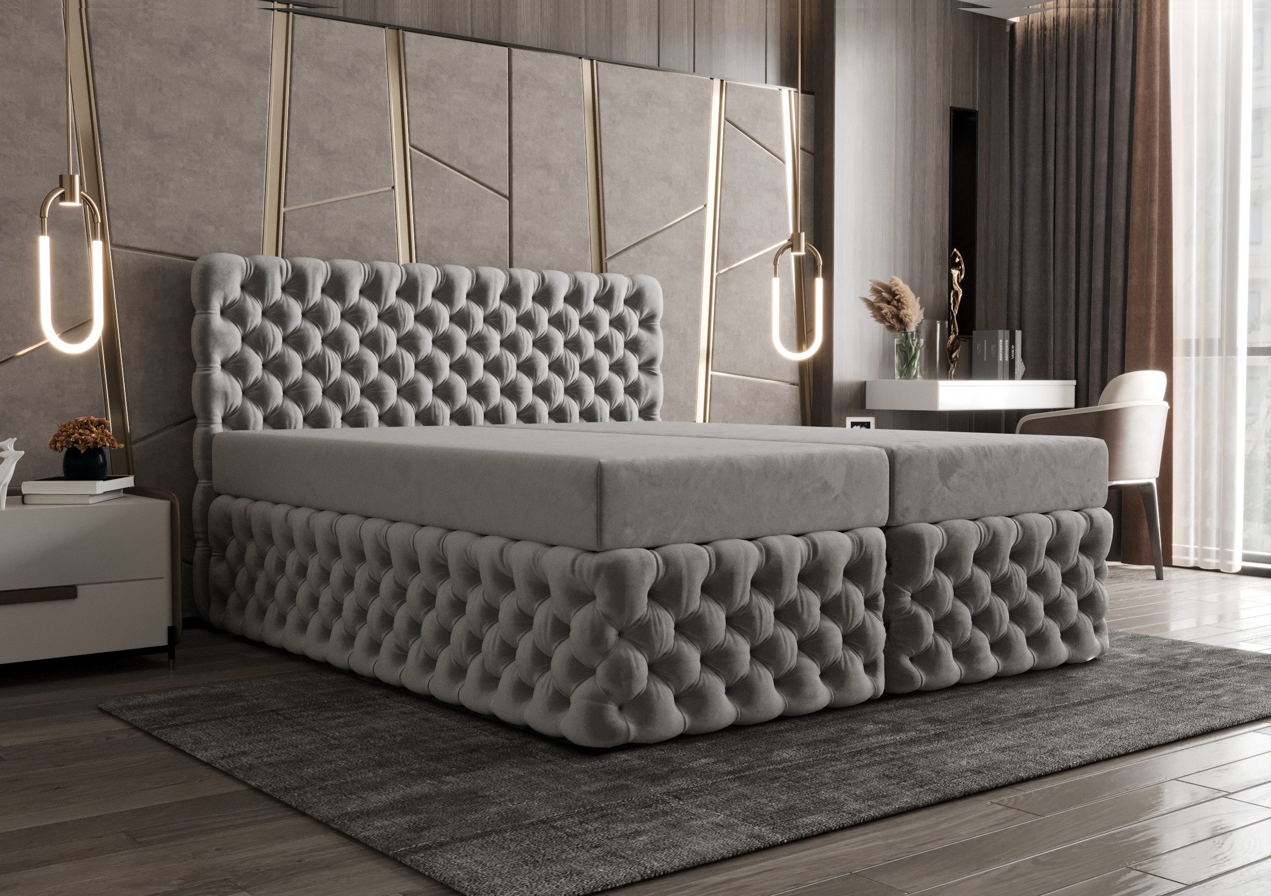 B&B Home Boxspringbett Boxbett Figo II 180 cm 200 cm (H3 Matratze Bonellfederung, Kopfteil, Bettkasten und Topper)