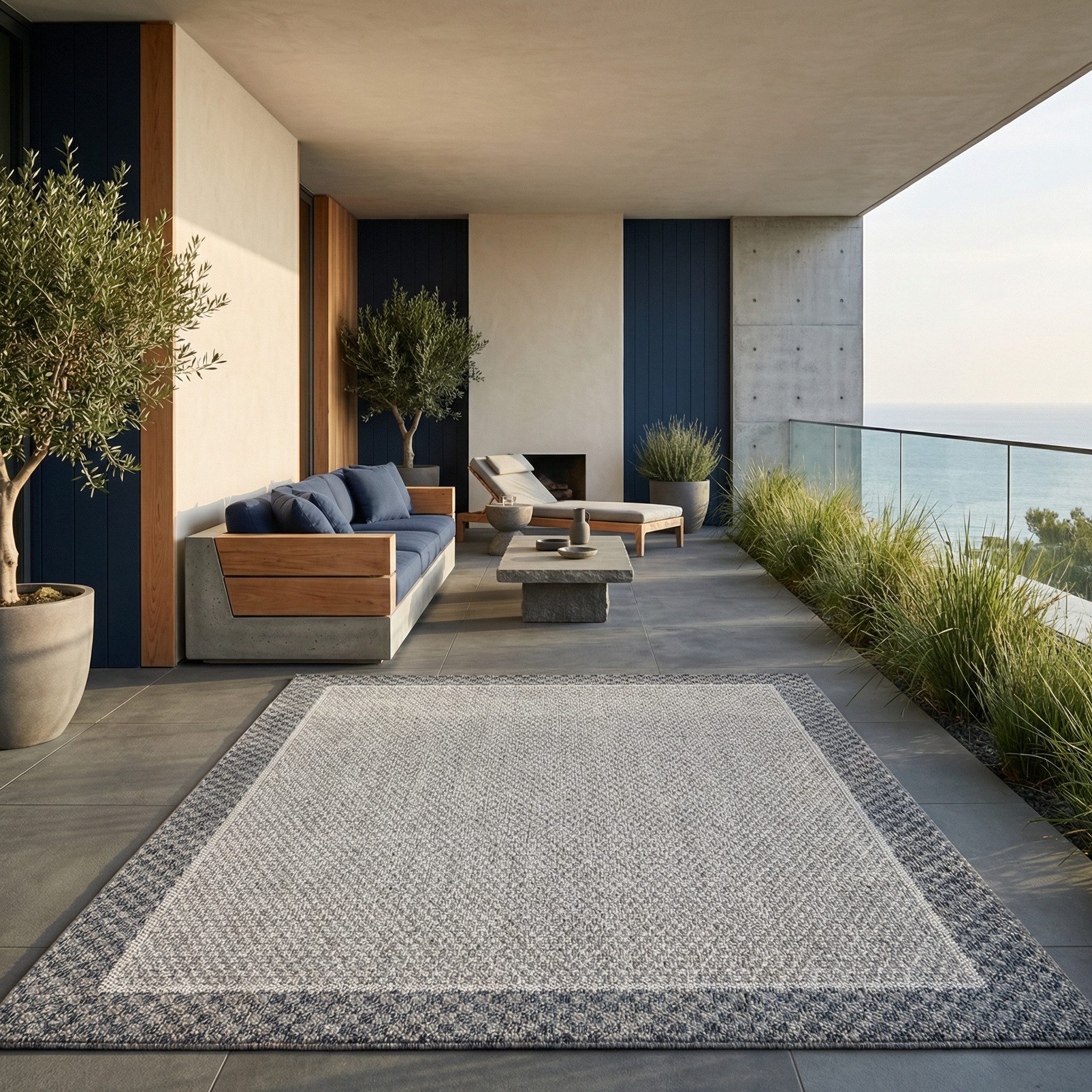 KADIMA DESIGN Outdoorteppich Flachgewebe Teppich beige LIRIA Bordüre Balkon Terrasse Läufer, Rechteckig, Höhe: 7 mm, 60x100 cm, …