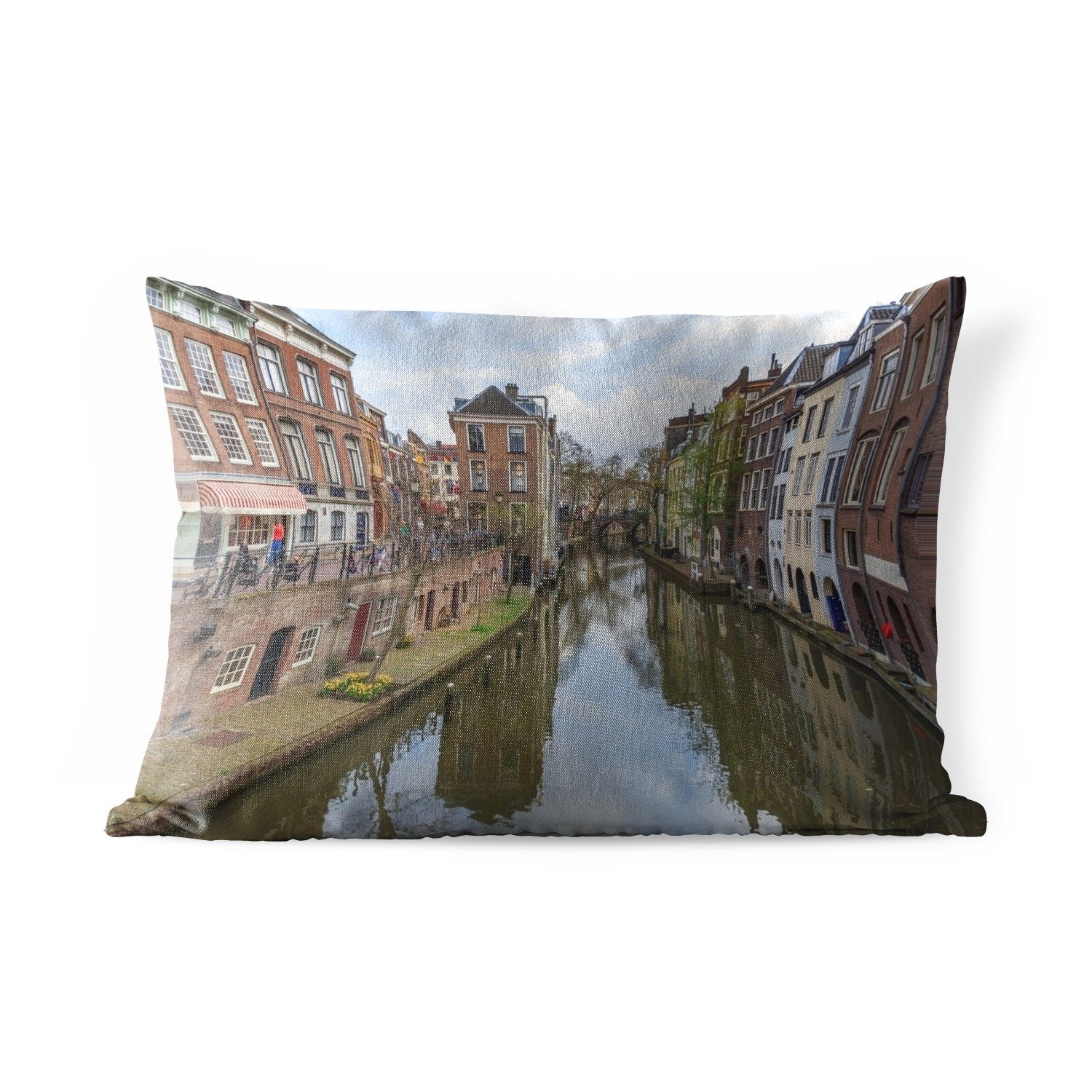 Kanal, Outdoor-Dekorationskissen, - Dekokissen Utrecht MuchoWow Kissenhülle - Architektur Polyester, Dekokissenbezug,