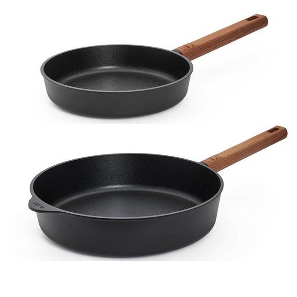 WOLL MADE IN GERMANY Pfannen-Set ECO Logic QXR, Induktion, mit festem  Holzstiel (PFAS-FREE), Aluminiumguss (Set, 2-tlg., Flachpfanne 24cm +  Hochrandpfanne 28cm), Ø24cm, Ø28cm, nicht spülmaschinengeeignet