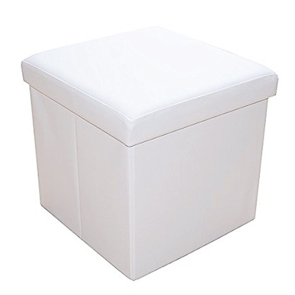 style home Sitzhocker faltbare Sitzbank mit Stauraum (Aufbewahrungsbox mit Deckel, gepolstert Sitzwürfel Fußhocker, Sitztruhe aus Kunstleder), für Wohnzimmer Schlafzimmer, 38 * 38 * 38 cm Weiß