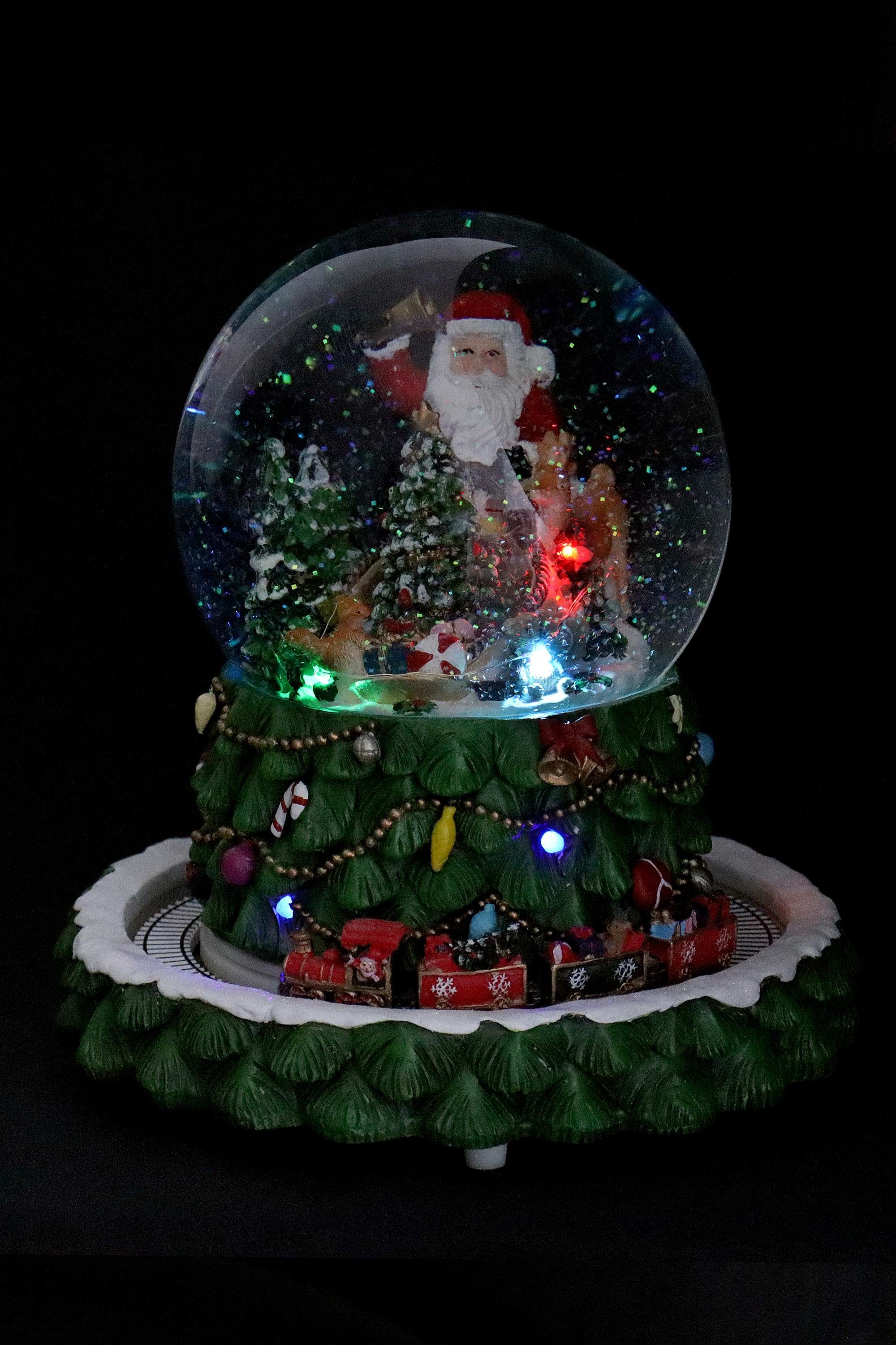 ELLUG Schneekugel Schneekugel/Spieluhr mit Weihnachtsmann und Tannenbäumen