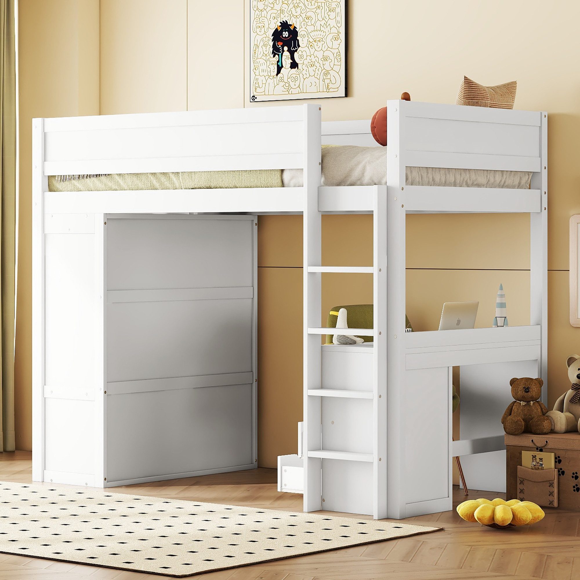 TavilaEcon Hochbett aus massivem Kiefernholz und MDF, mit Kleiderschrank un günstig online kaufen
