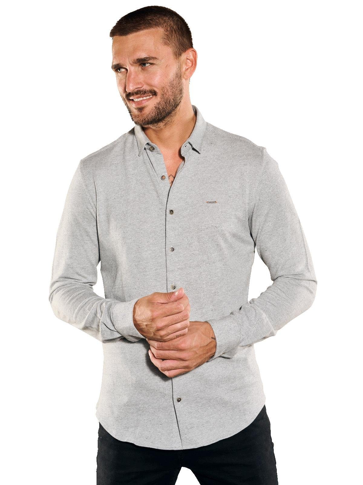 Langarmhemd emilio adani Herren Langarm-Hemd strukturiert, Silbergrau