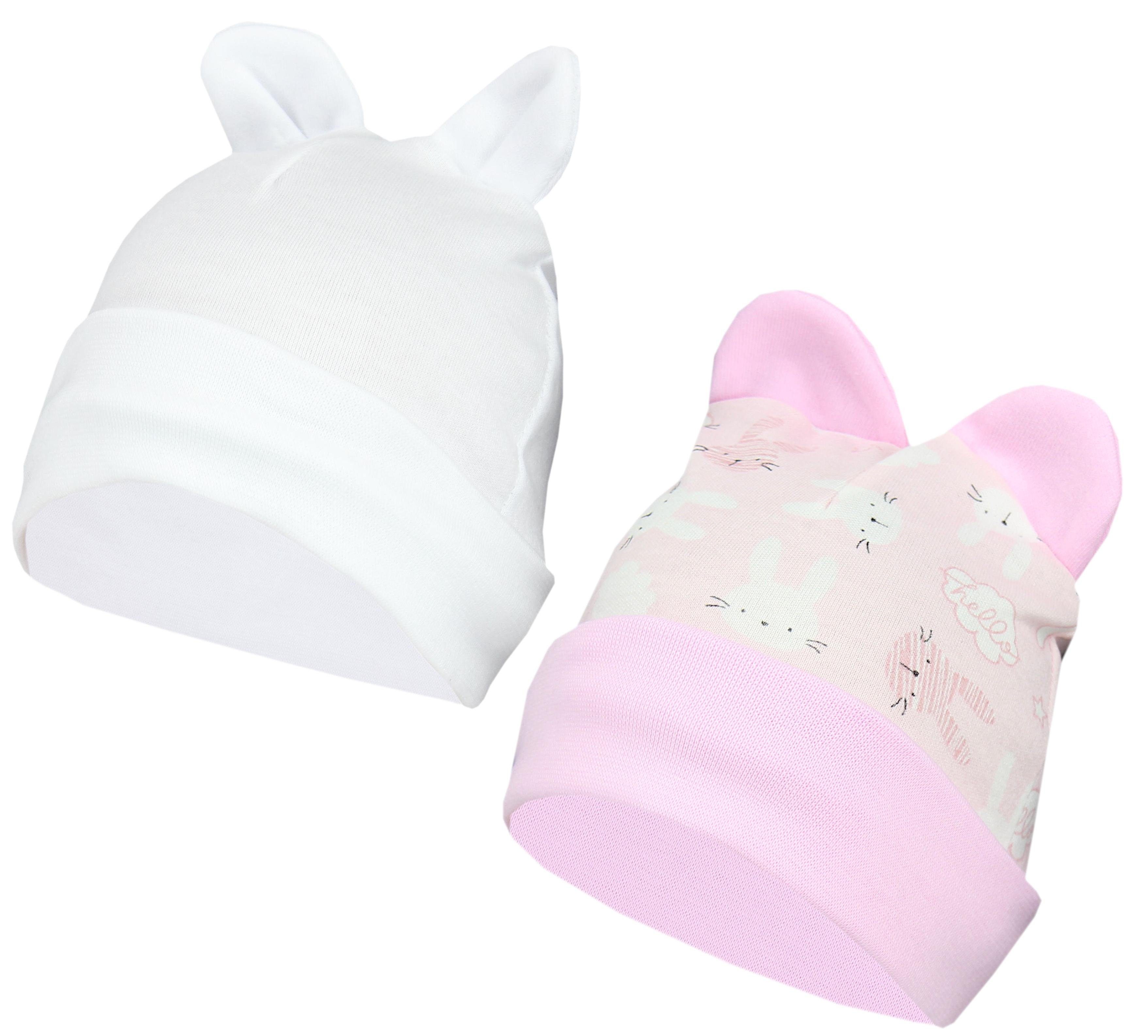 TupTam Erstlingsmütze TupTam Baby Erstlingsmütze mit Ohren 2er Pack Kaninchen Rosa / Weiß
