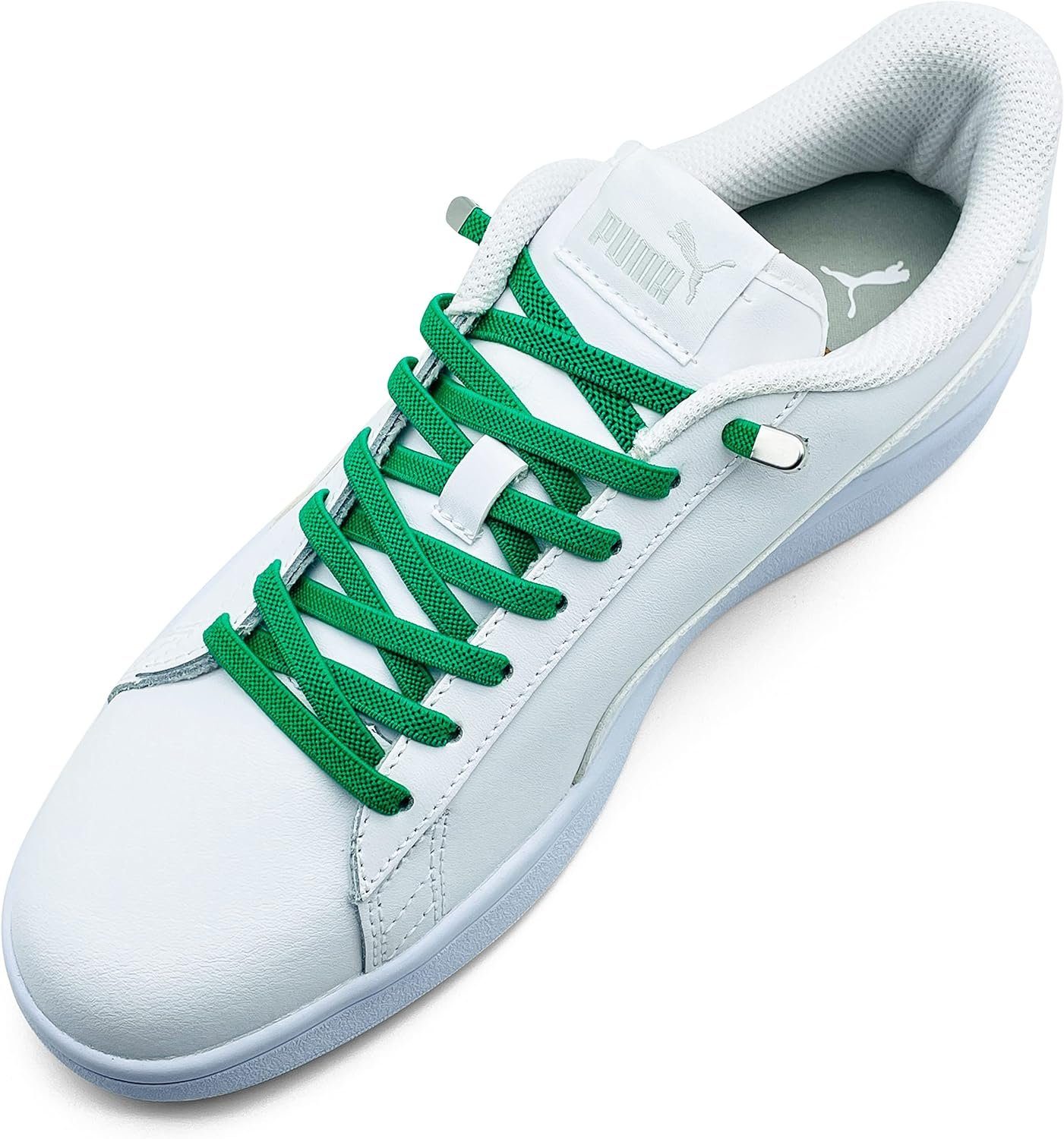 ELANOX Schnürsenkel 4 Stück für 2 Paar Schuhe elastische Schnürsenkel mit Clips, inkl. Enden (Clips) - 8 St. in silber grün