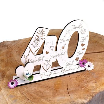 Dekolando Deko-Buchstaben Aufsteller Zahl 40 Geburtstag Herzlichen Glückwunsch Geldgeschenk (weiß, 3tlg), 17 x 24 cm