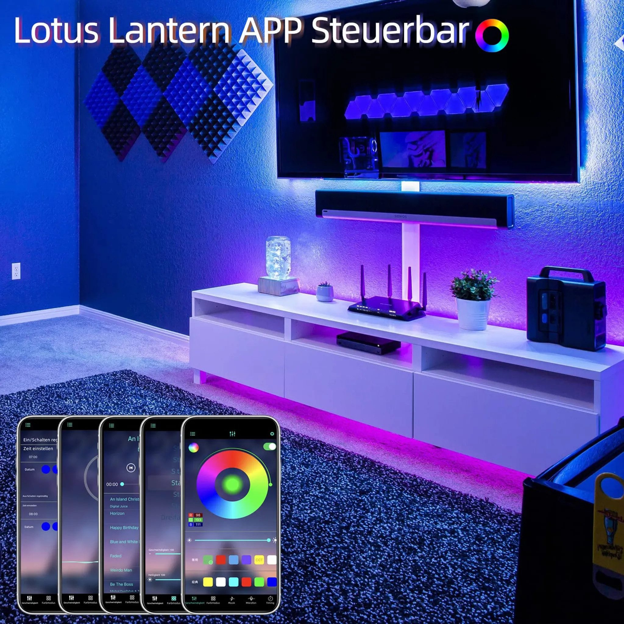 Nettlife LED Stripe Selbstklebend RGB Streifen 10/20/30m APP Steuerung Lichtband, für Schlafzimmer Flur Wohnzimmer TV Hintergrund Kleiderschrank