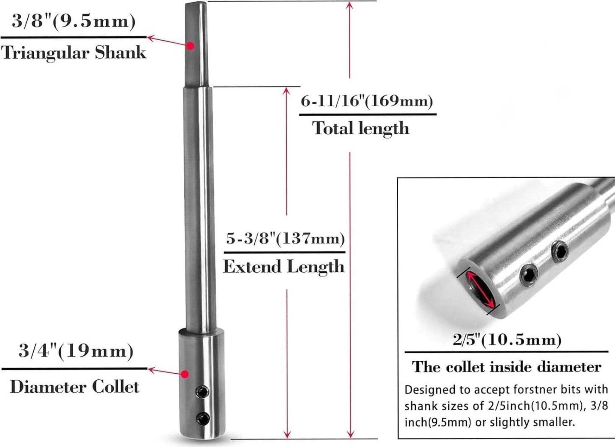 FELIXLEO BH-Verlängerung 169mm Bohrer Verlaengerung 3/8 Schaft SDS Plus fuer Tiefbohrungen (1 St)