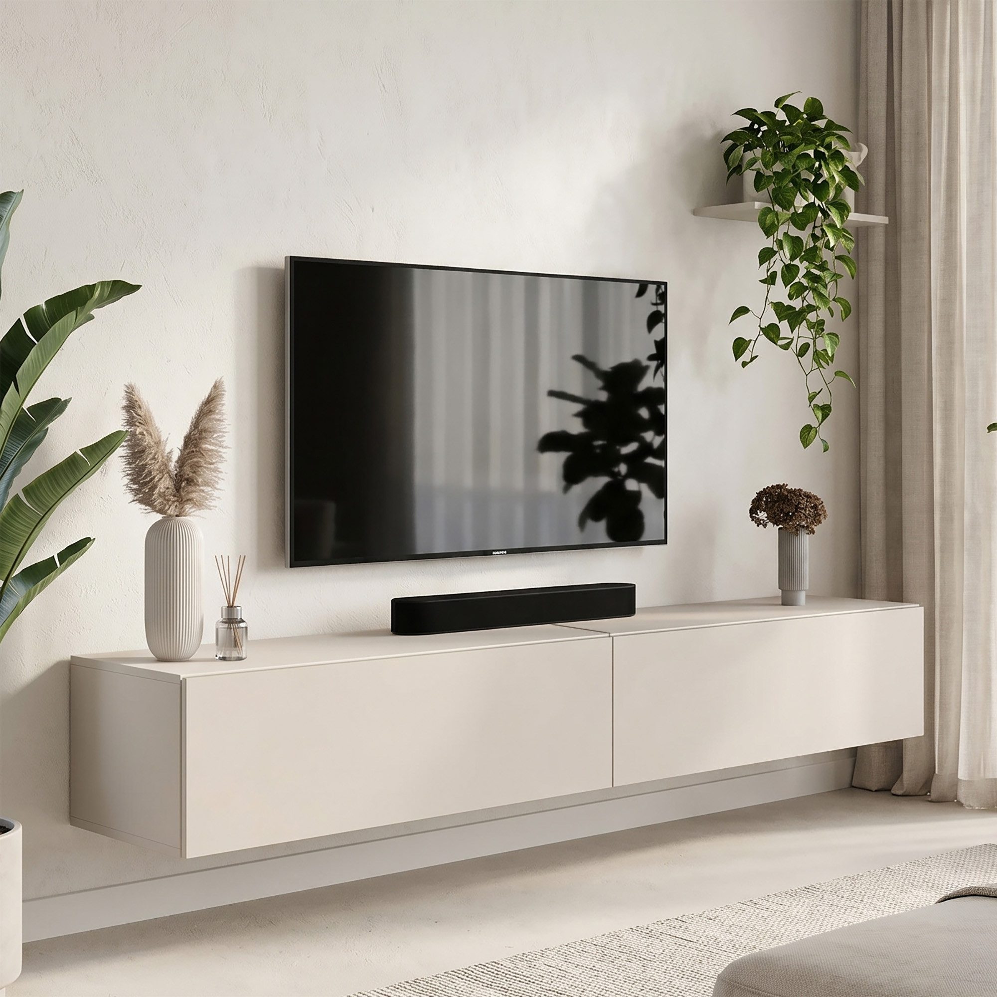 Planetmöbel TV-Schrank West TV-Board, Fernsehtisch 200 cm lang, TV-Lowboard (für Fernseher bis 55 Zoll, TV Schrank viel Stauraum, 2-St., sideboard hängend, Fernsehschrank 2x 100 x 30 x 37,5 cm) kaschmir