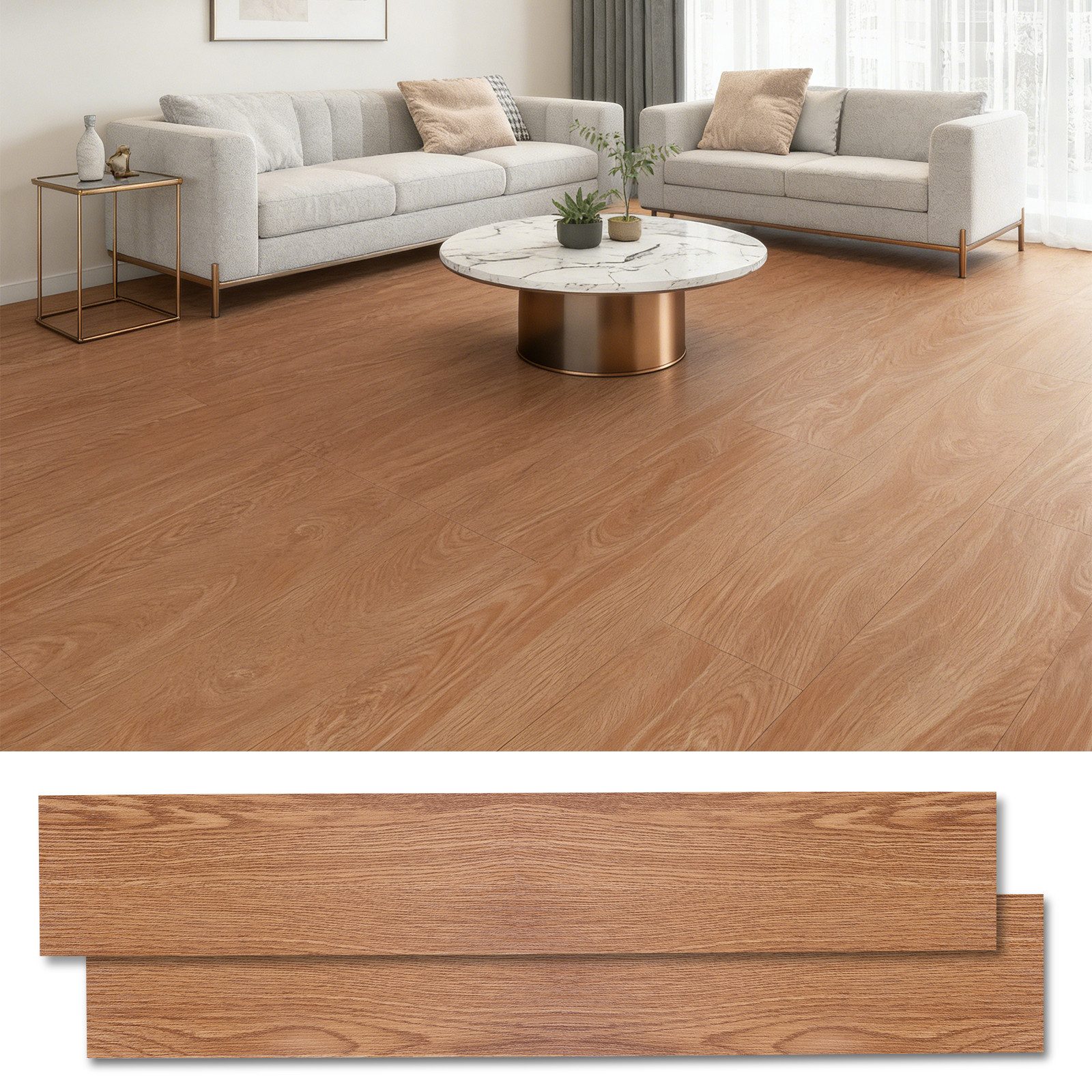 LEMLIT Vinylboden 5m² Vinylboden PVC Bodenbeläge, 36 Stück Selbstklebende Bodenfliesen, fast auf jeder Oberfläche anwendbar, 36 Stück, 36 Dielen, Laminatboden Vinyl Fliesen Klebefliesen Bodenbelag für Wohnzimmer