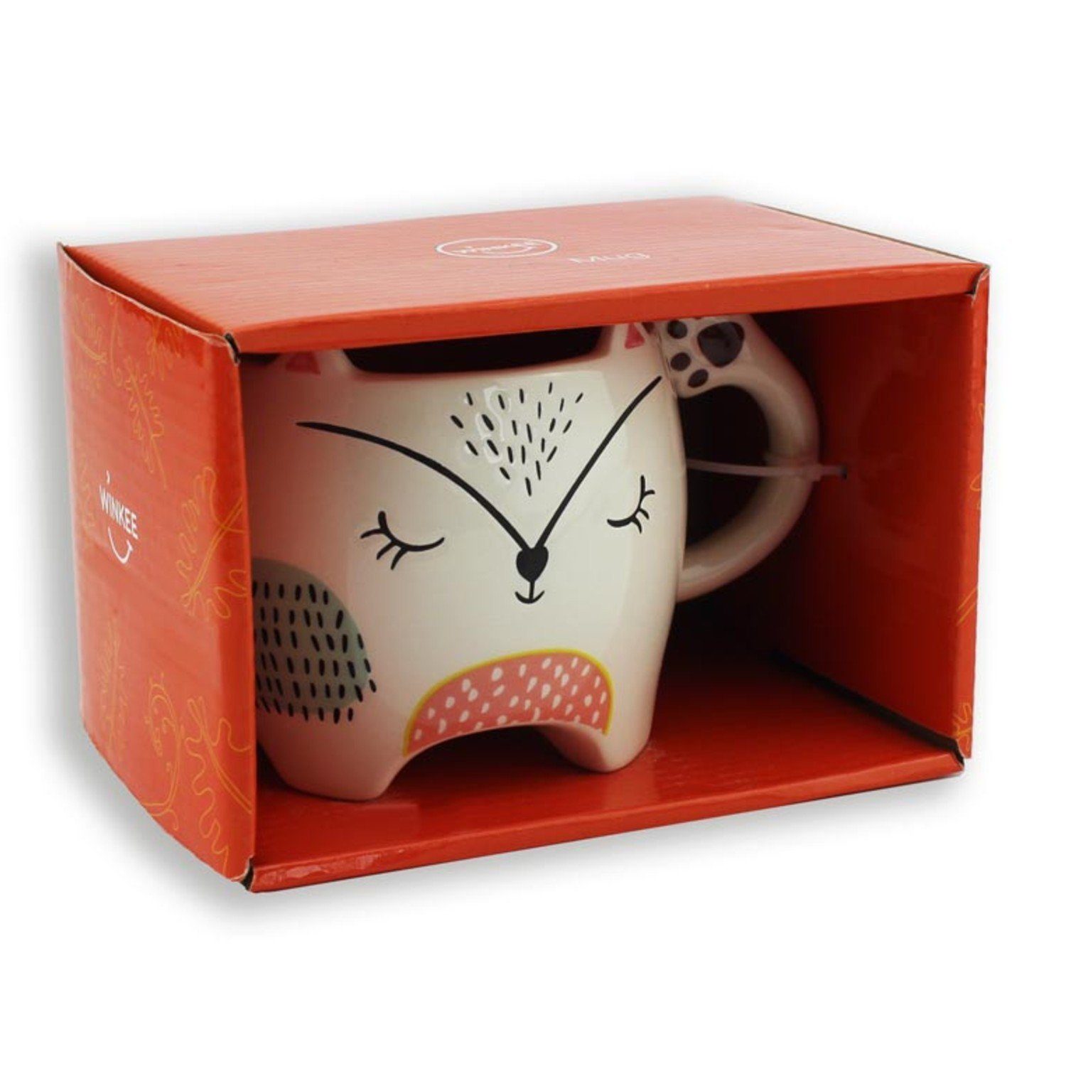 Kaffeebecher Pet weiß/bemalt, Mug Art Winkee Keramik Katze Tasse