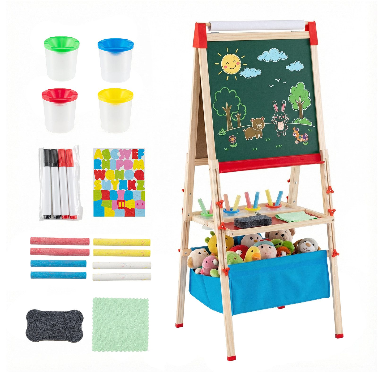 COSTWAY Standtafel Künstlerstaffelei für Kinder, mit magnetischer Tafel & Whiteboard