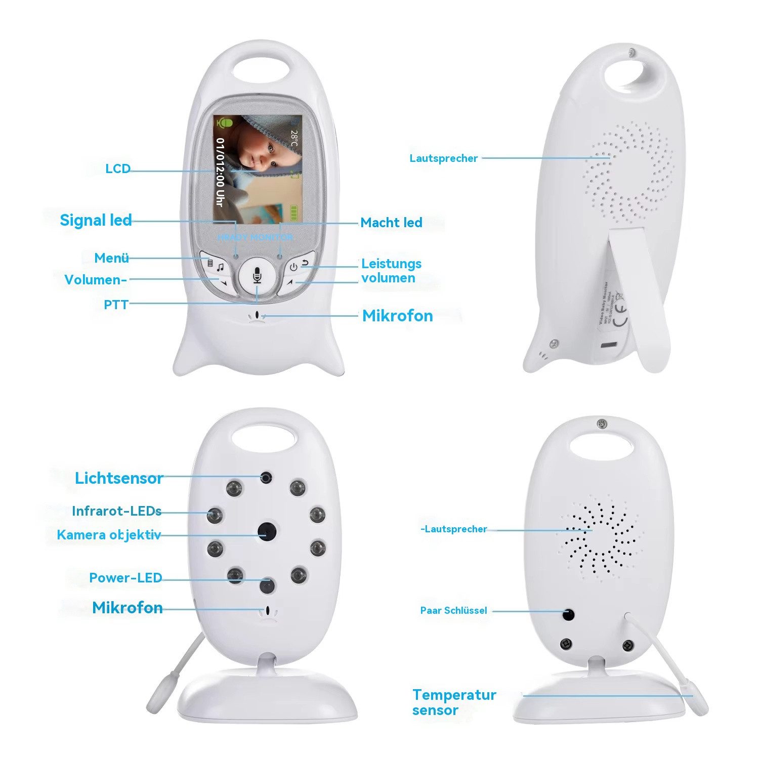 TWUFY Babyphone 2'' LCD Babyphone mit Kamera Video Baby Monitor Babyfon mit Audio, 2,4-GHz-FHSS-Technologie, 5m Nachtsichtentfernung, LCD-Display, LCD-Display, 2-Wege-Audiogespräch, VOX-Funktion, 360°-Schwenk, 90°-Neige, 260m Reichweite, Temperaturüberwachung, automatische Infrarot-Nachtsicht