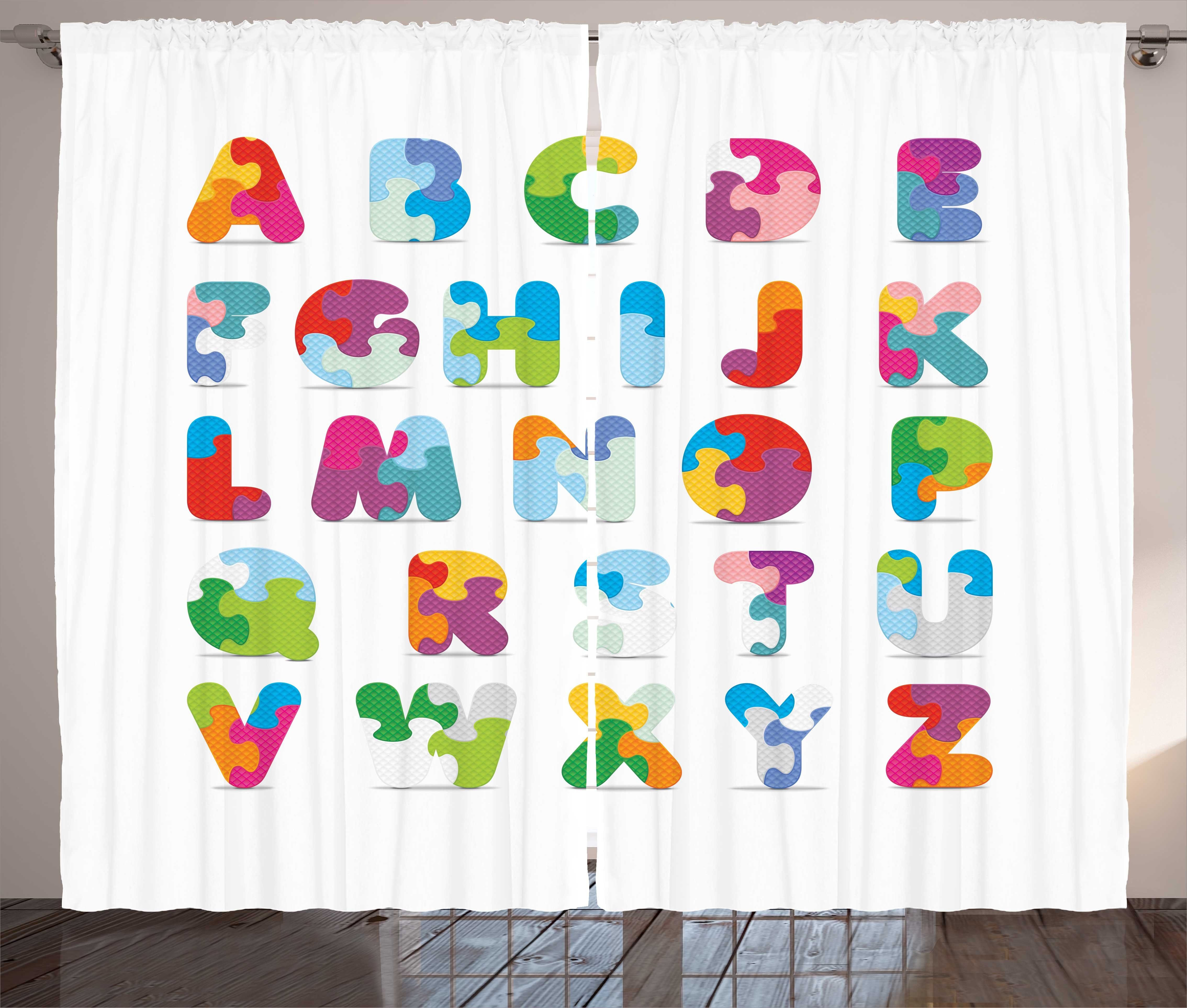 Kräuselband Gardine und Alphabet Abakuhaus, ABC Schlafzimmer Vorhang Schlaufen Letters Haken, Fun Puzzle mit