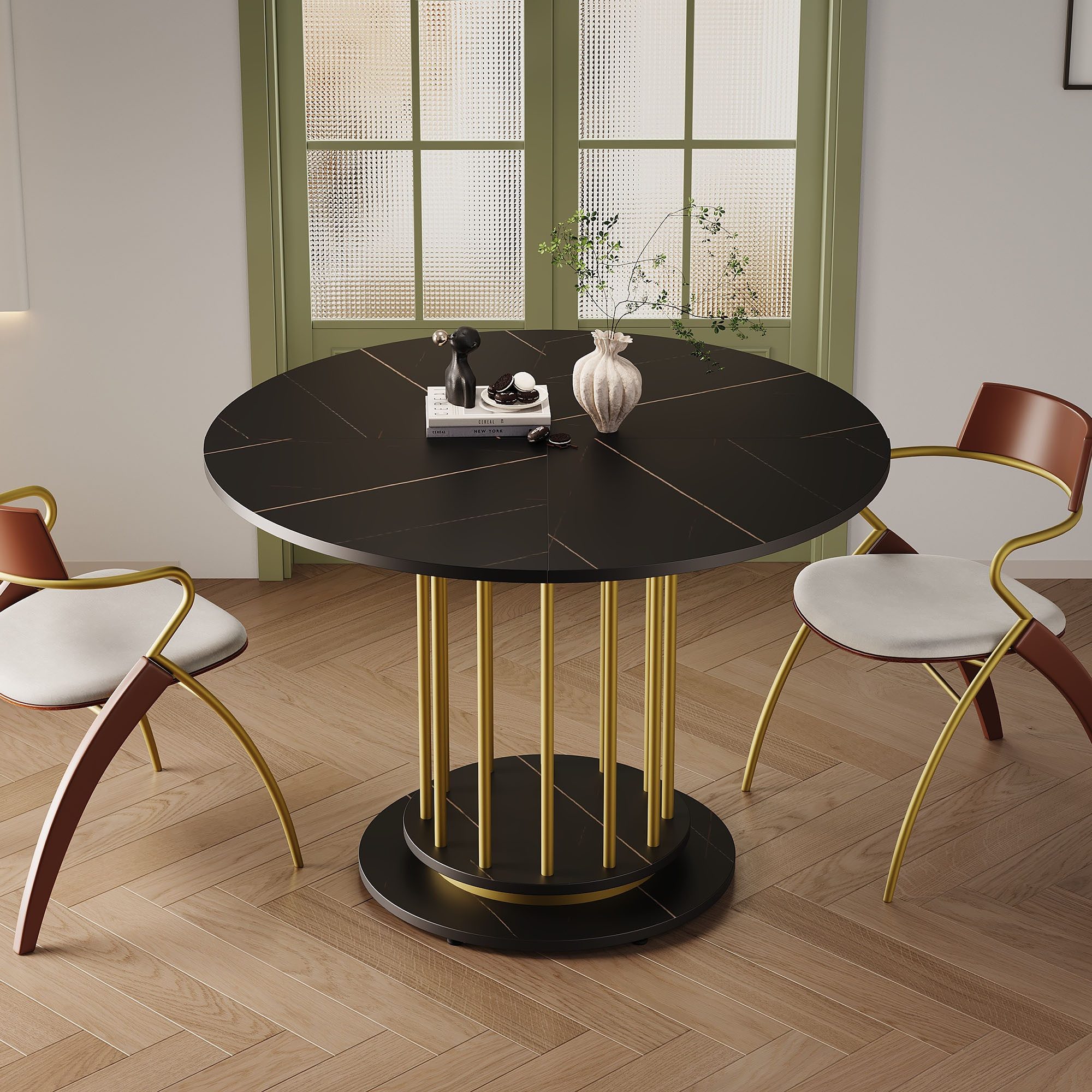 IDEASY Esstisch Runder Marmoroptik-Esstisch mit Metallgestell günstig online kaufen